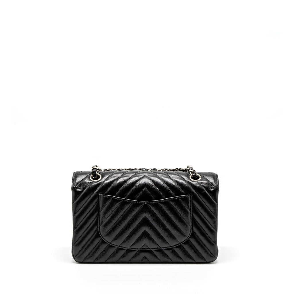 CHANEL MEDIUM CLASSIC DOUBLE FLAP BAG CHEVRON CAVIAR BLACK SHW