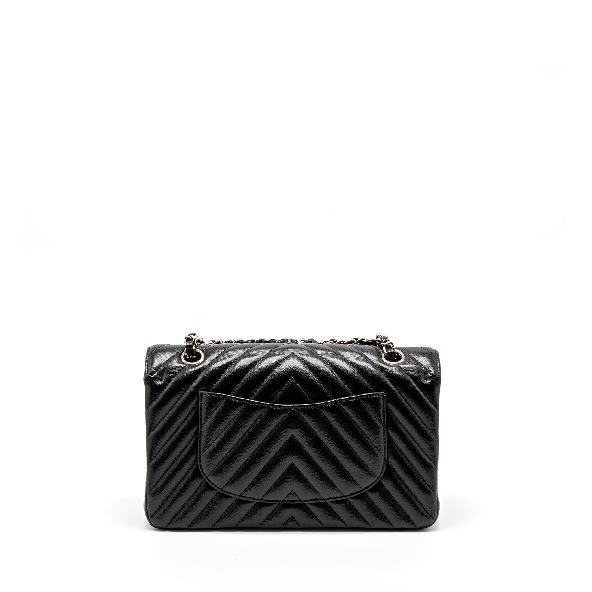 CHANEL MEDIUM CLASSIC DOUBLE FLAP BAG CHEVRON CAVIAR BLACK SHW