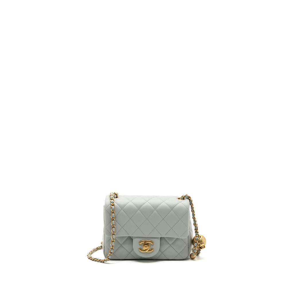 CHANEL 23C PEARL CRUSH MINI SQUARE FLAP BAG LAMBSKIN GREY GHW (MICROCHIP)