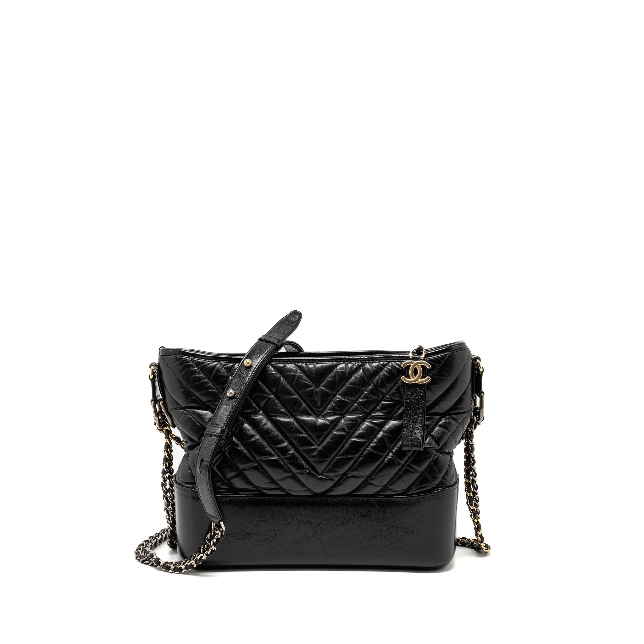 CHANEL GABRIELLE HOBO BAG SHINY CALFSKIN BLACK MULTICOLOUR HARDWARE