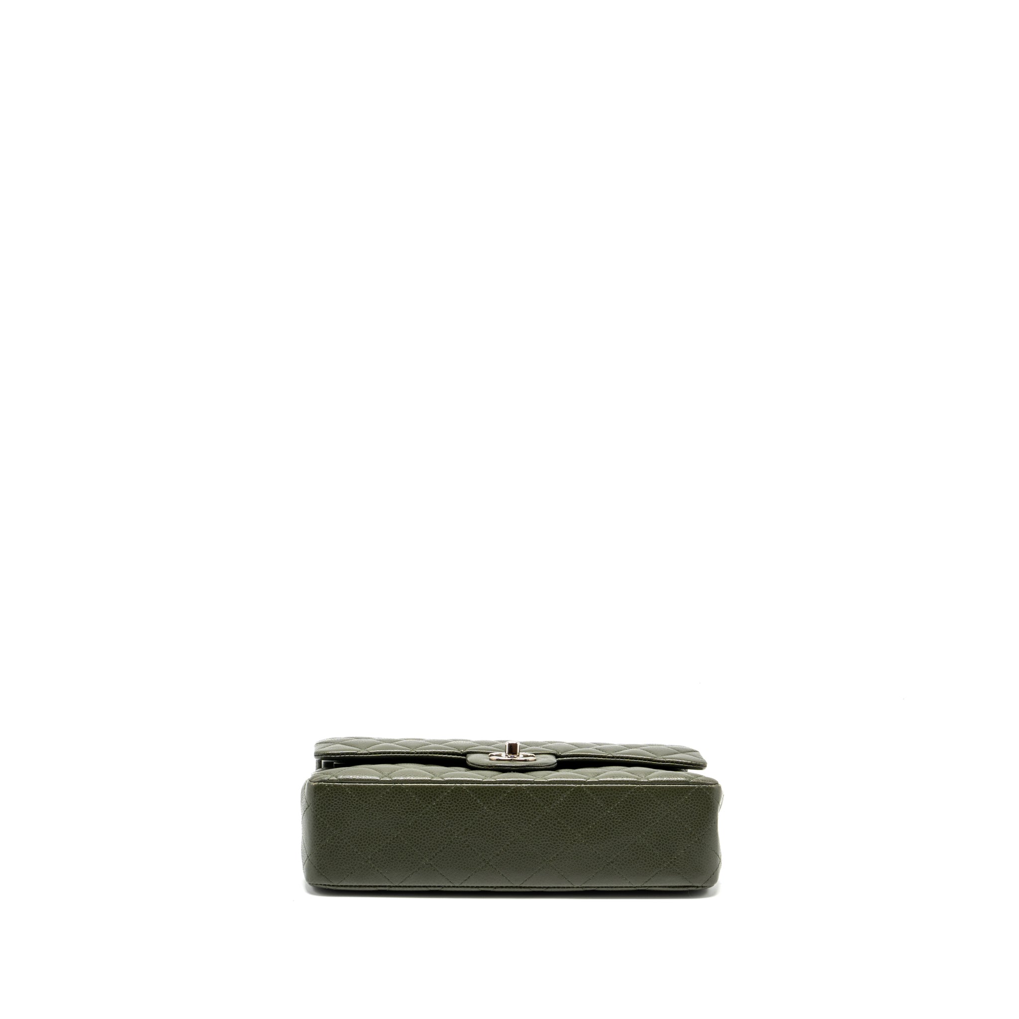 CHANEL MEDIUM CLASSIC DOUBLE FLAP BAG CAVIAR OLIVE GREEN SHW