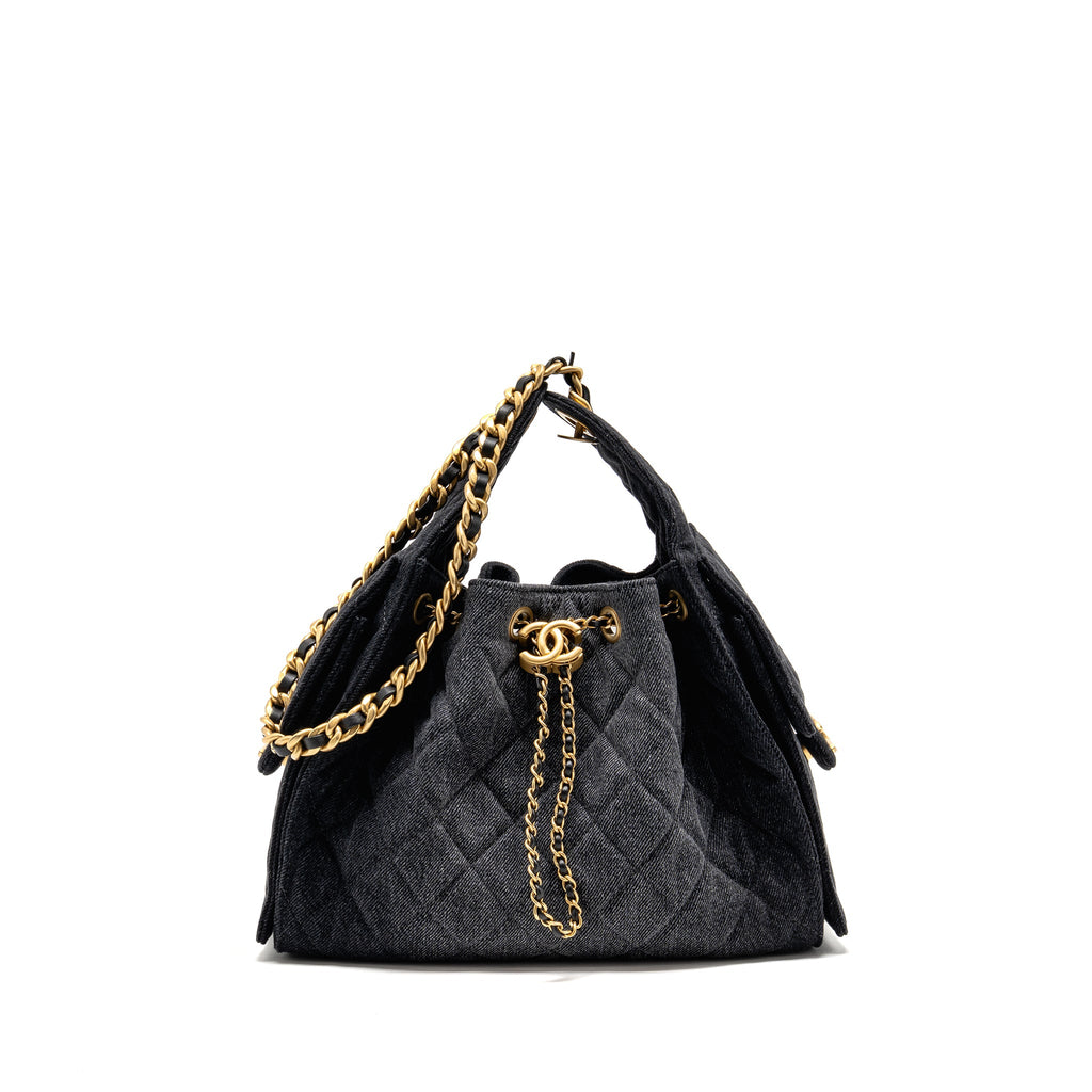 CHANEL SMALL 25 BAG WASHED DENIM BLACK GHW (MICROCHIP)