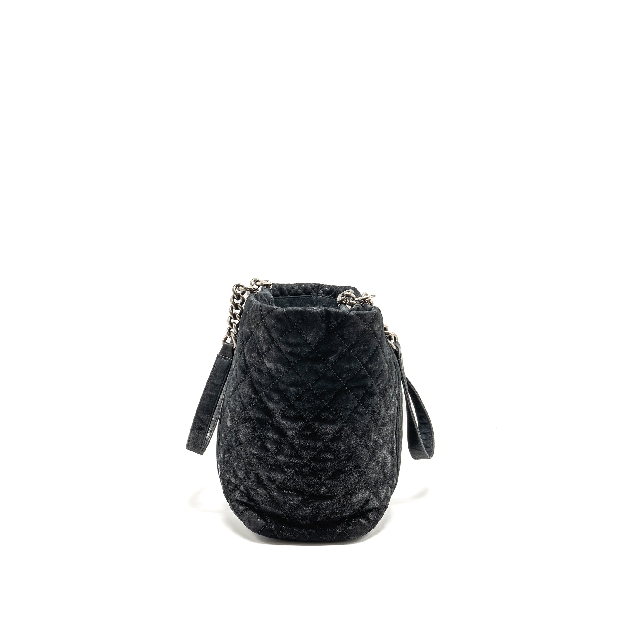CHANEL LARGE BOY SHOPPING TOTE BAG CALFSKIN IRIDESCENT NAVY SHW