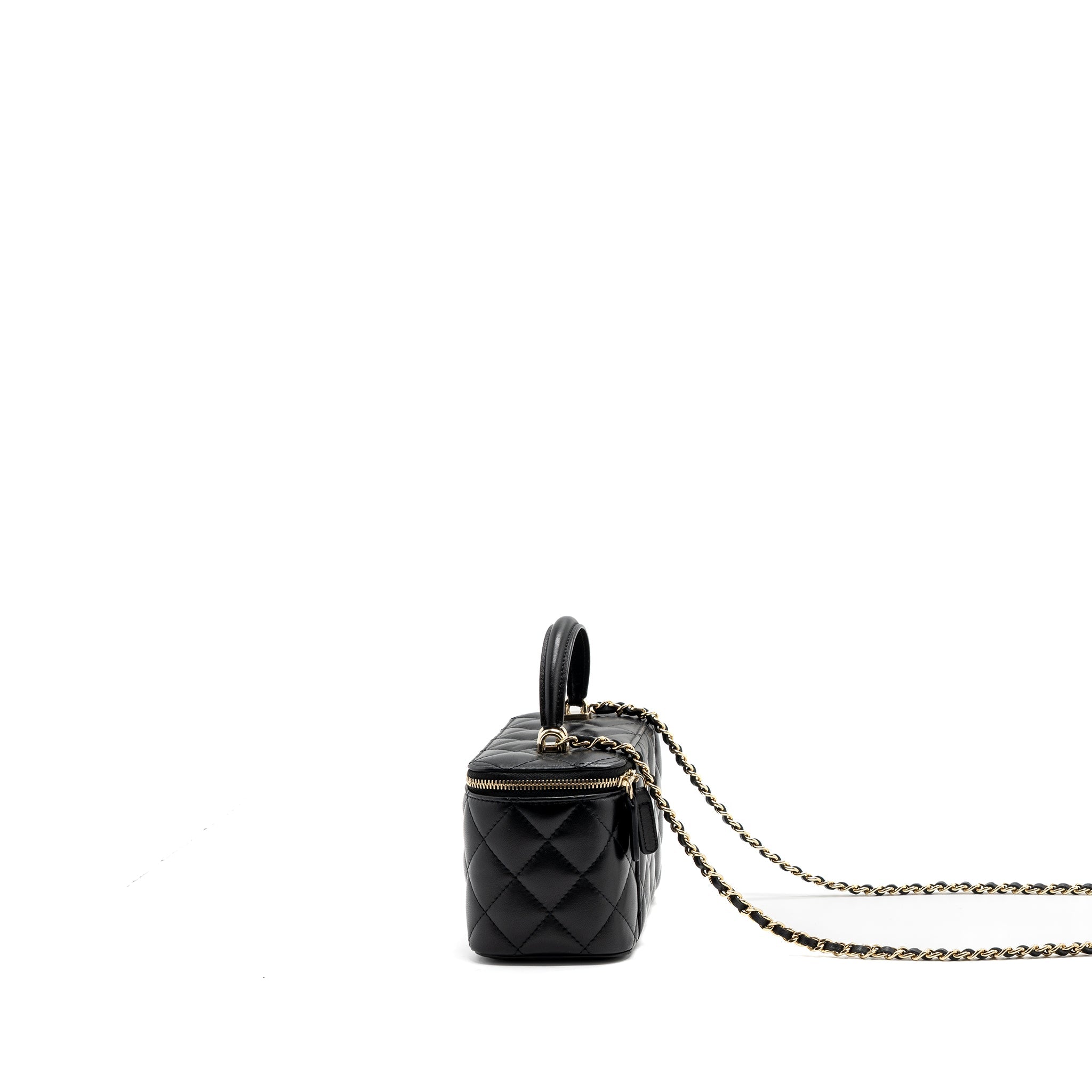 CHANEL TOP HANDLE LONG VANITY WITH CHAIN LAMBSKIN BLACK LGHW (MICROCHIP)