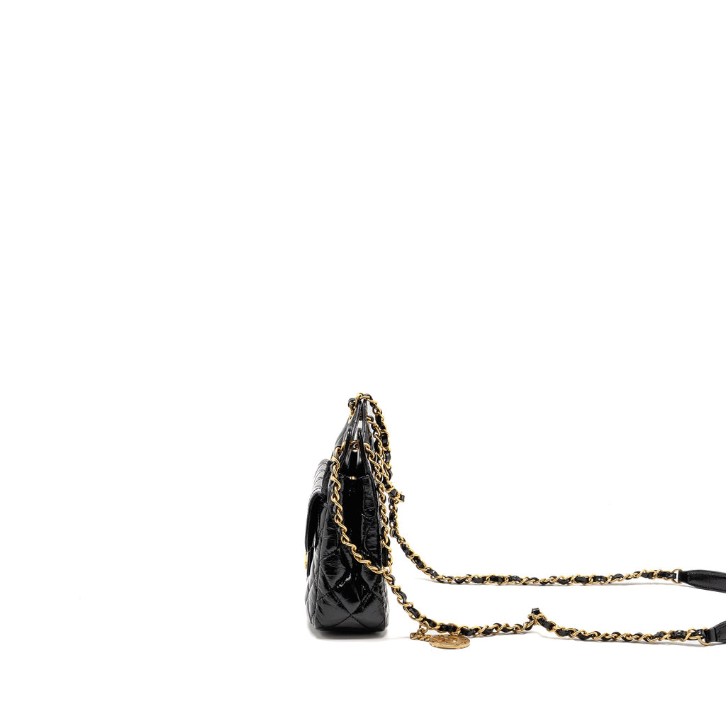 CHANEL 23P HOBO BAG SHINY CALFSKIN BLACK BRUSHED GHW(MICROCHIP)