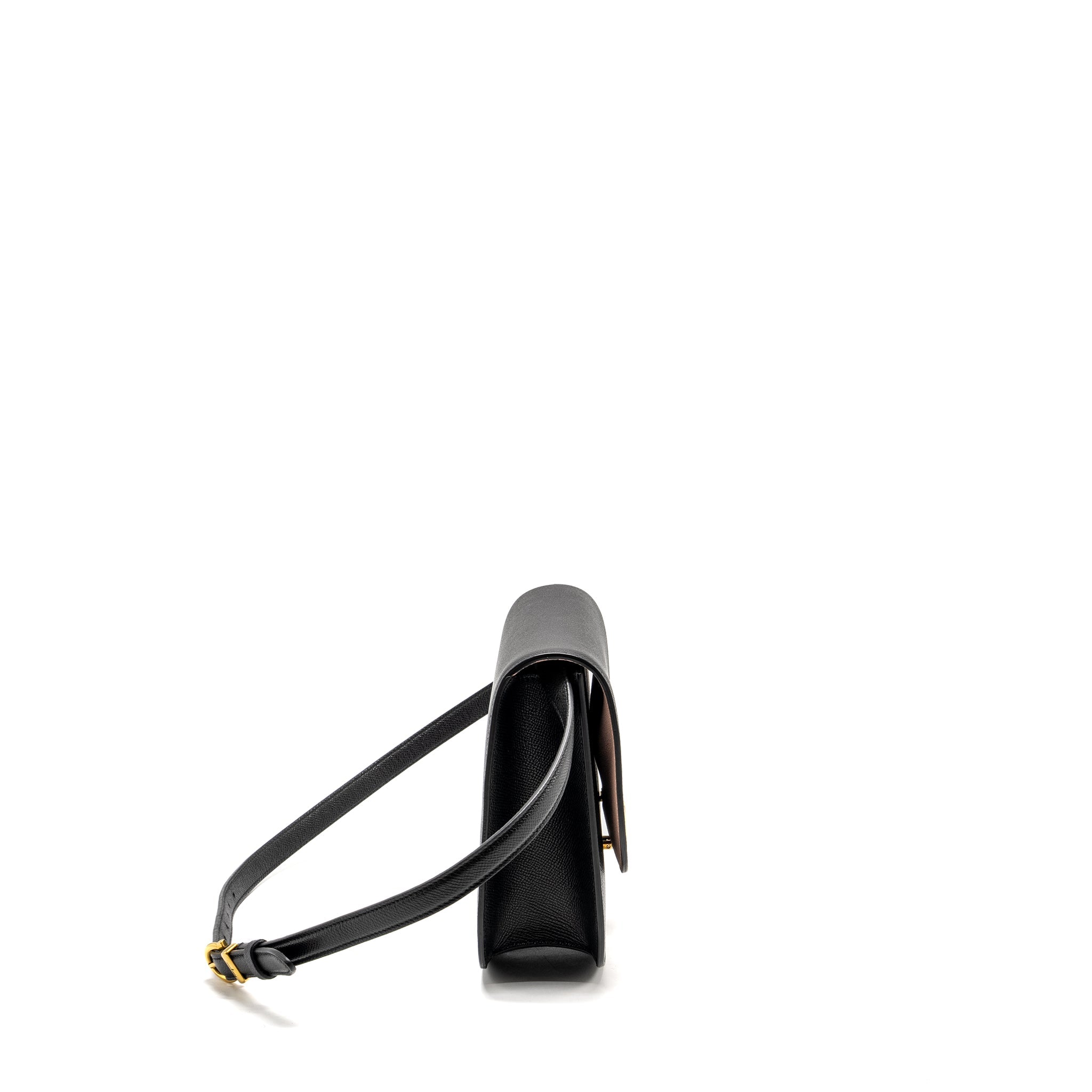 SALVATORE FERRAGAMO GANCINI ROUNDED FLAP BAG CALFSKIN BLACK GHW