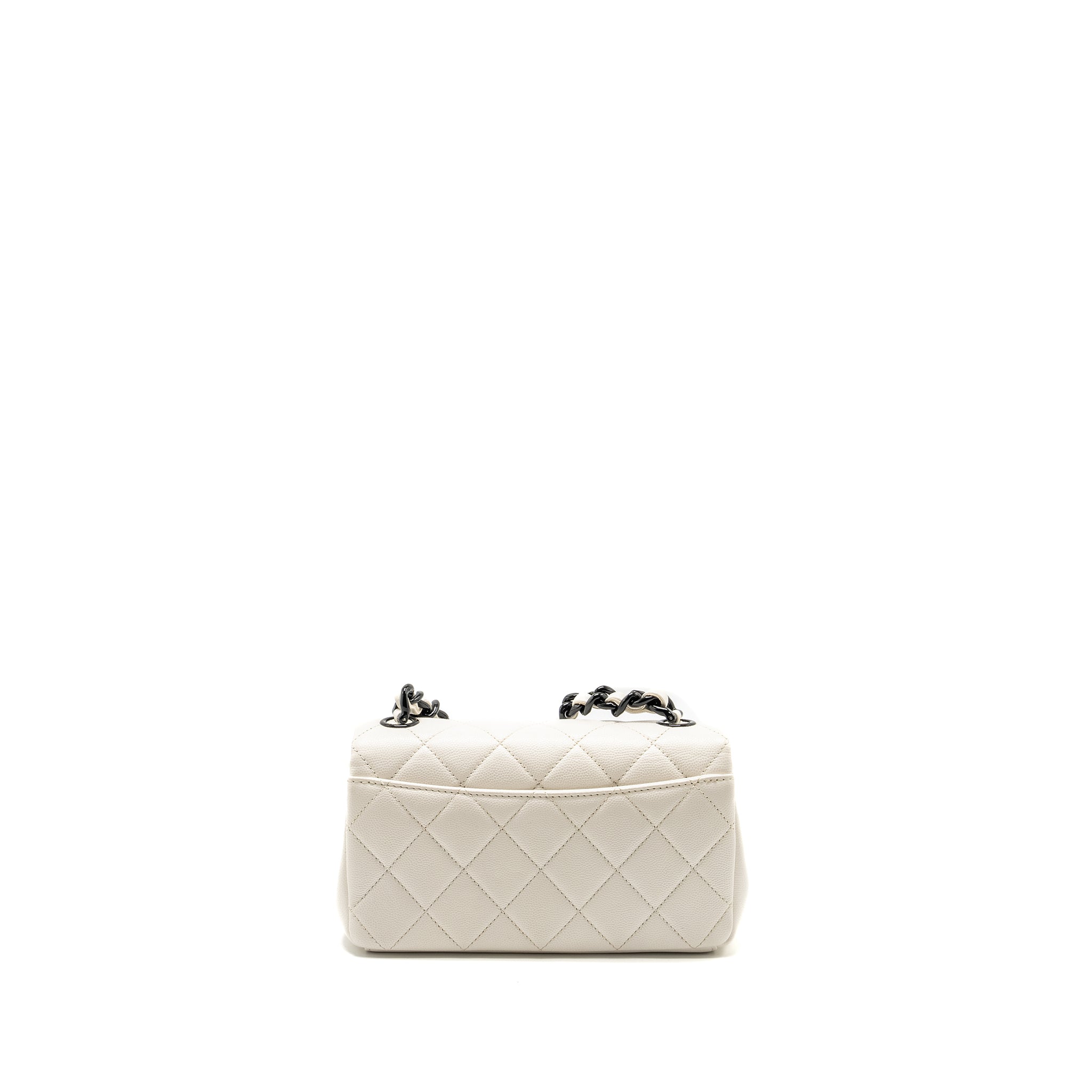 CHANEL MY EVERYTHING MINI FLAP BAG QUILTED CAVIAR WHITE BLACK HARDWARE