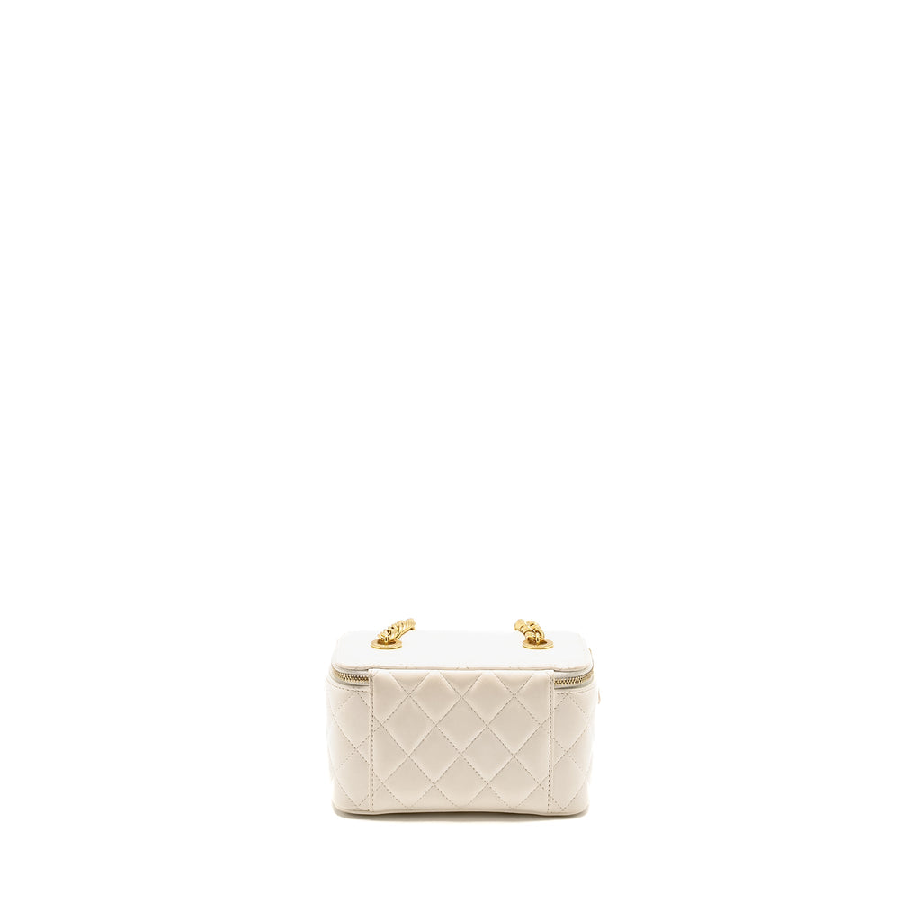 CHANEL LETTER/ CC LOGO CHAIN LONG VANITY CASE LAMBSKIN WHITE GHW (MICROCHIP)
