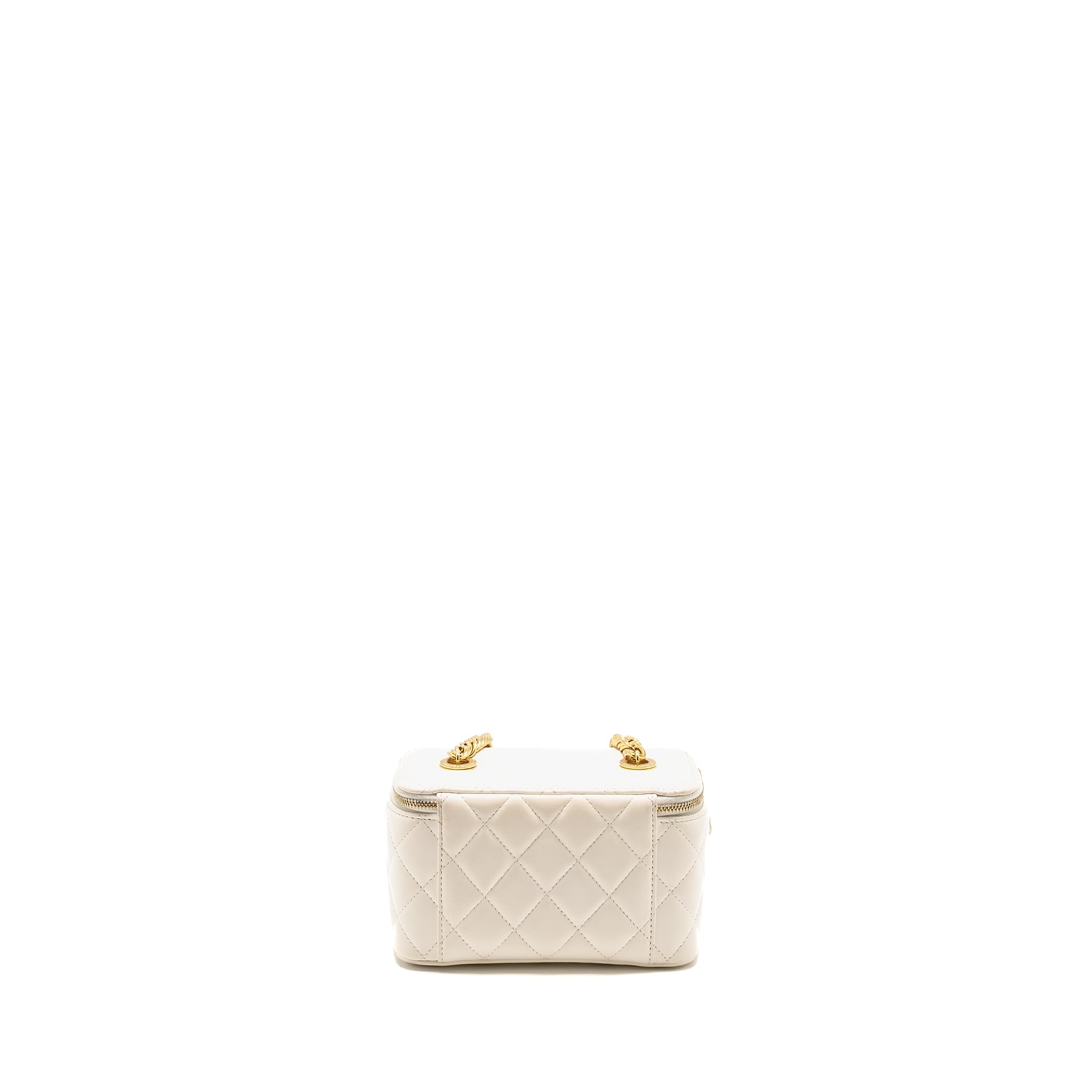 CHANEL LETTER/ CC LOGO CHAIN LONG VANITY CASE LAMBSKIN WHITE GHW (MICROCHIP)