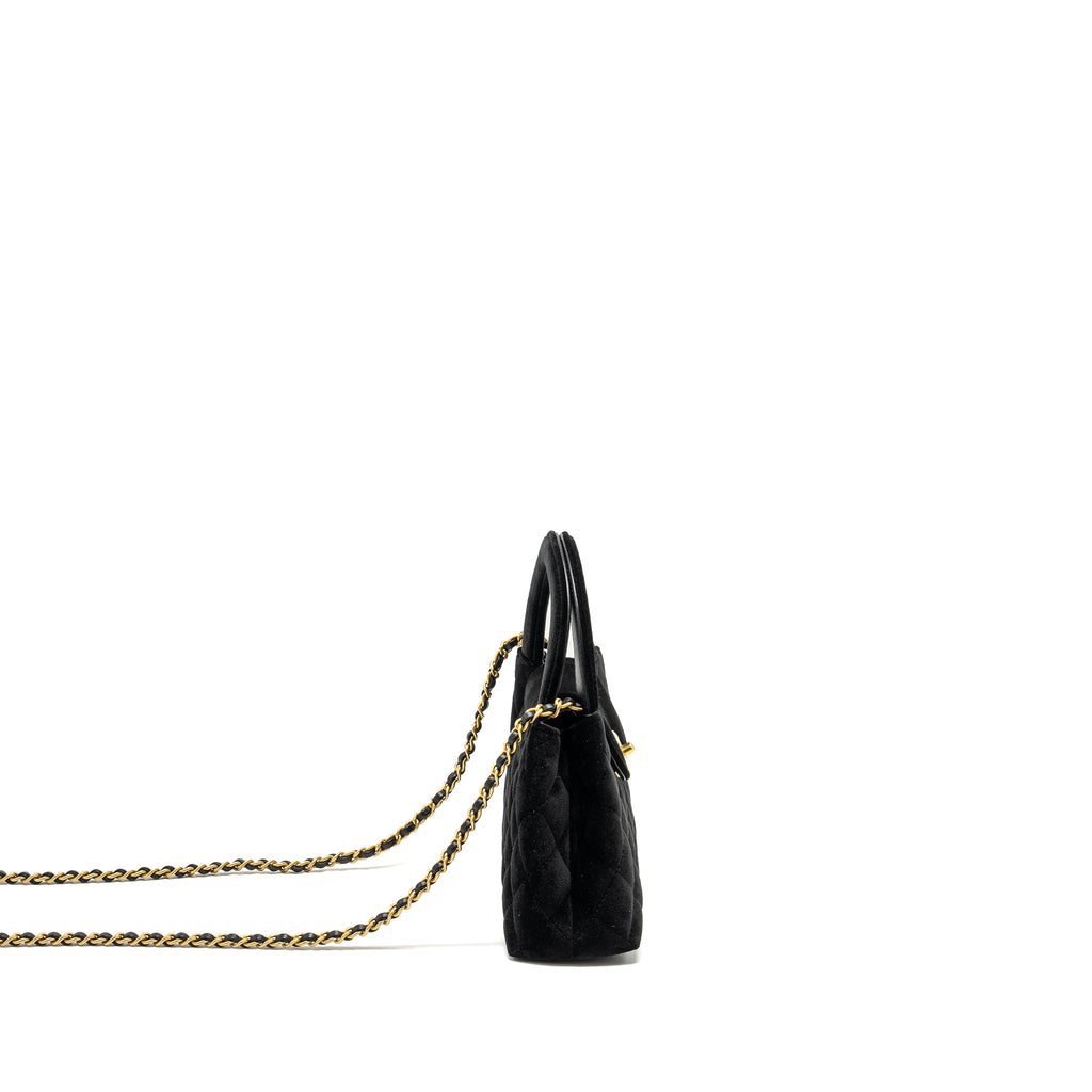CHANEL 24A MINI SHOPPING TOTE/MINI KELLY VELVET BLACK GHW (MICROCHIP)