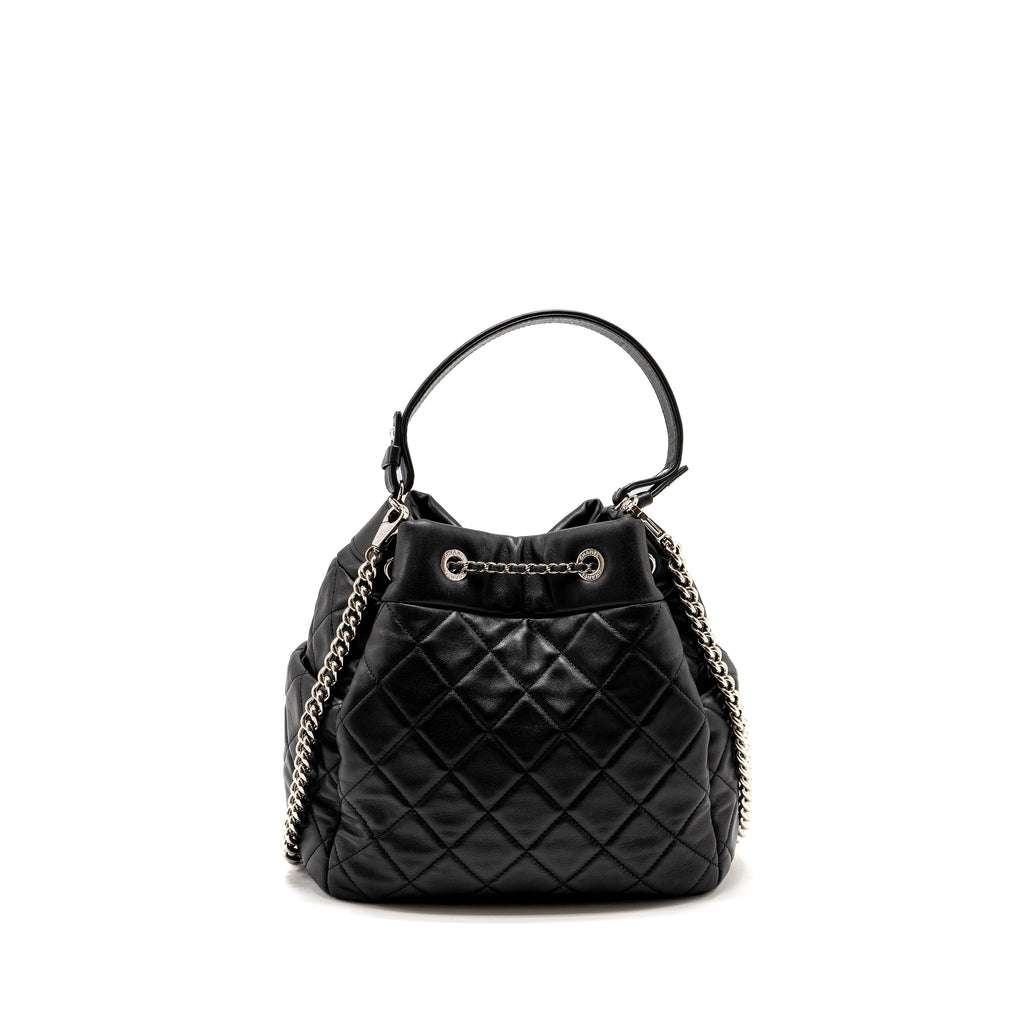 CHANEL CC CHAIN DRAWSTRING BUCKET BAG LAMBSKIN BLACK SHW