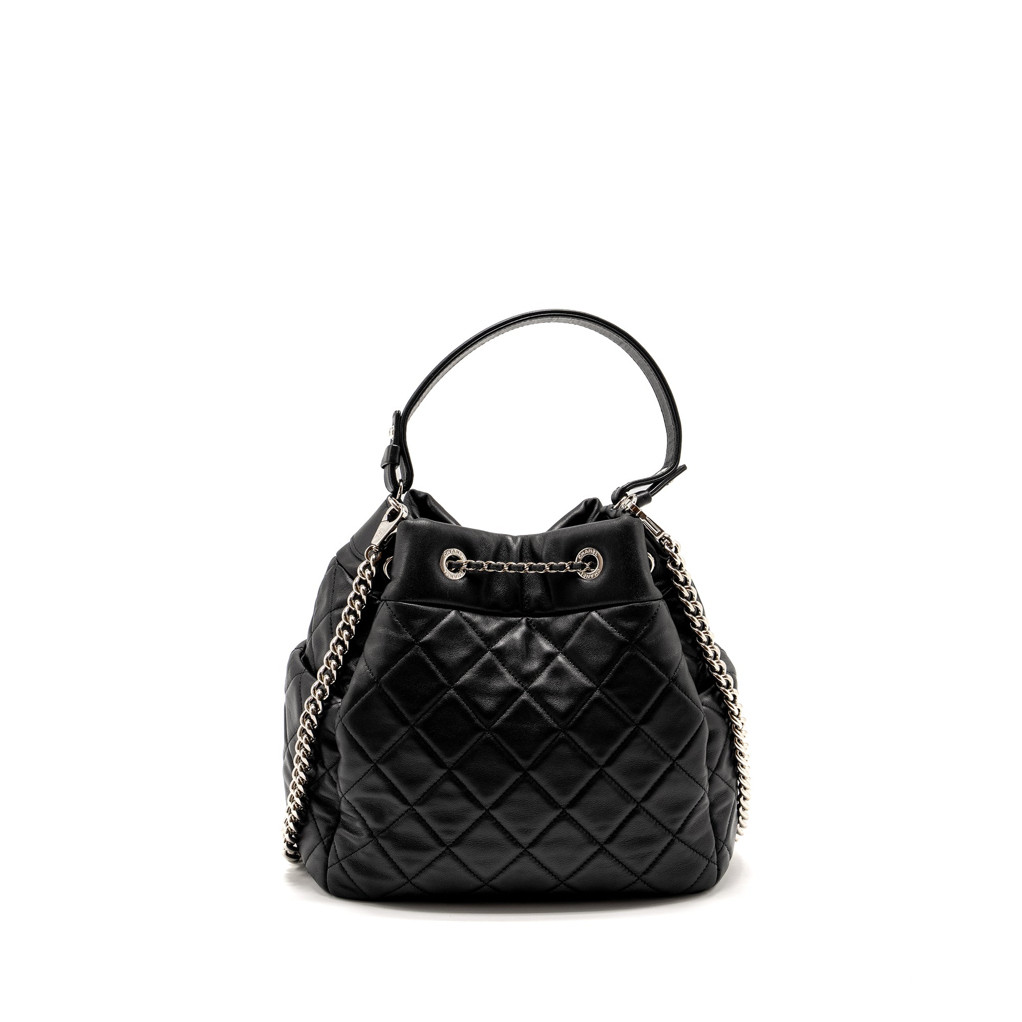 CHANEL CC CHAIN DRAWSTRING BUCKET BAG LAMBSKIN BLACK SHW