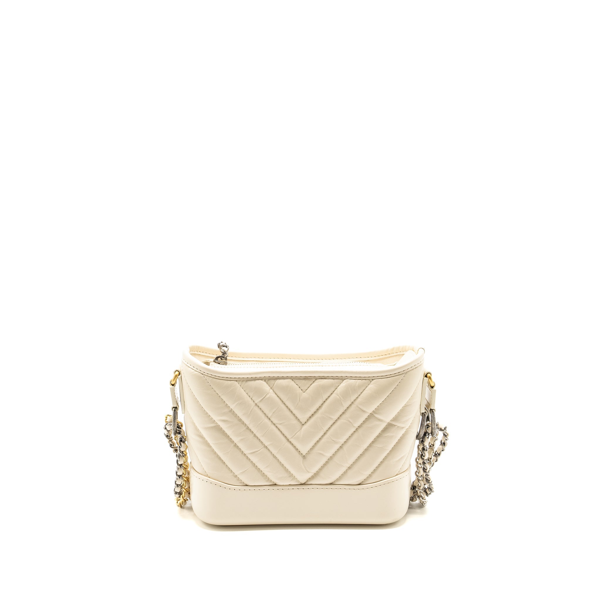 CHANEL SMALL CHEVRON GABRIELLE HOBO BAG CALFSKIN WHITE MULTICOLOUR HARDWARE