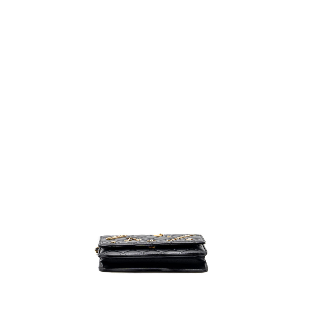 CHANEL CLASSIC WALLET ON CHAIN WITH CHARMS LAMBSKIN BLACK GHW