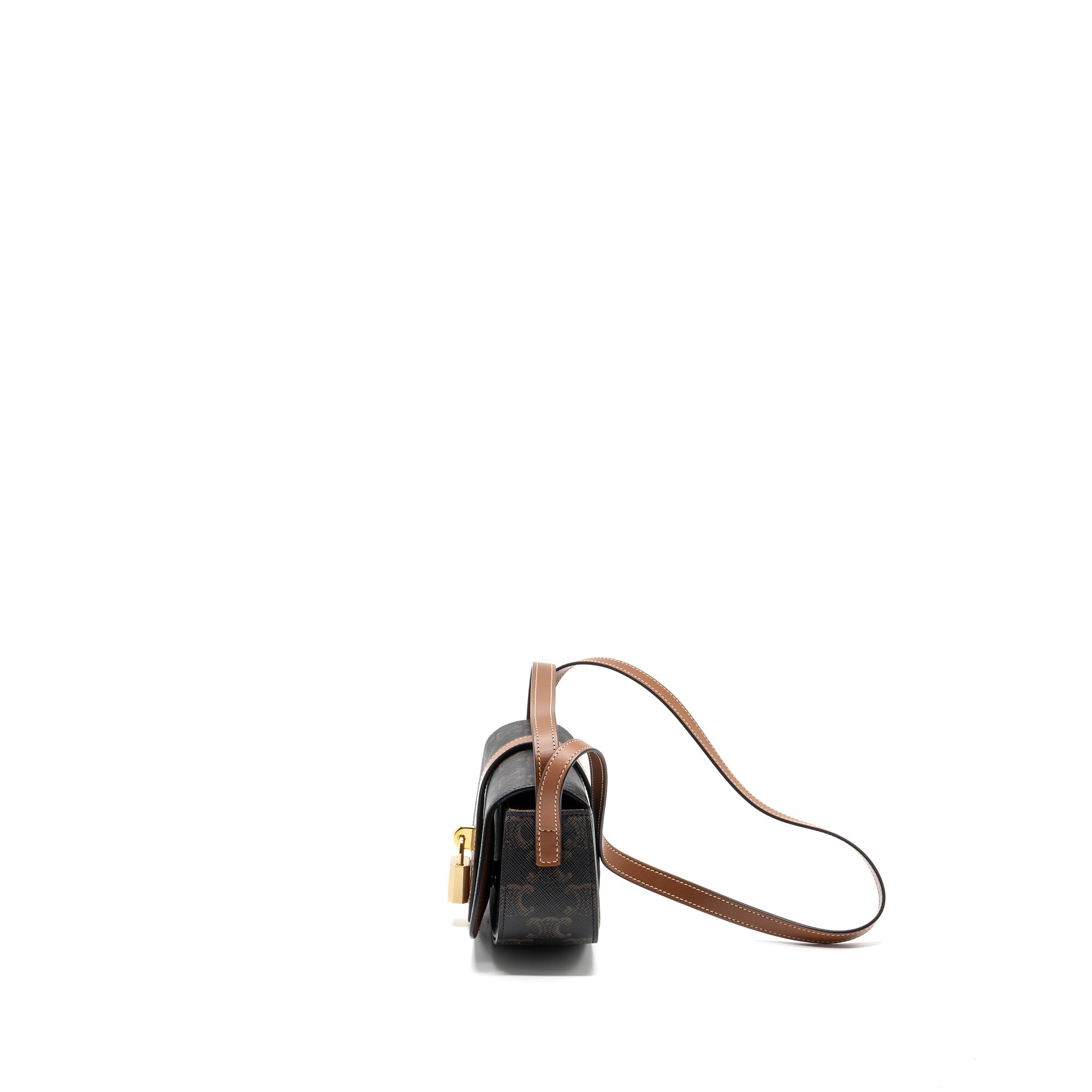 CELINE CLUTCH ON STRAP TABOU TRIOMPHE CANVAS/ CALFSKIN TAN GHW