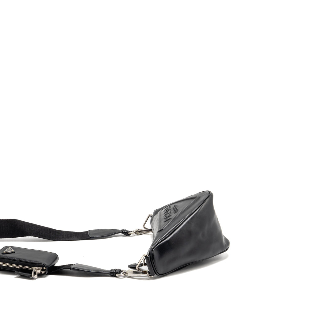 PRADA TRIANGLE SHOULDER BAG LEATHER BLACK SHW