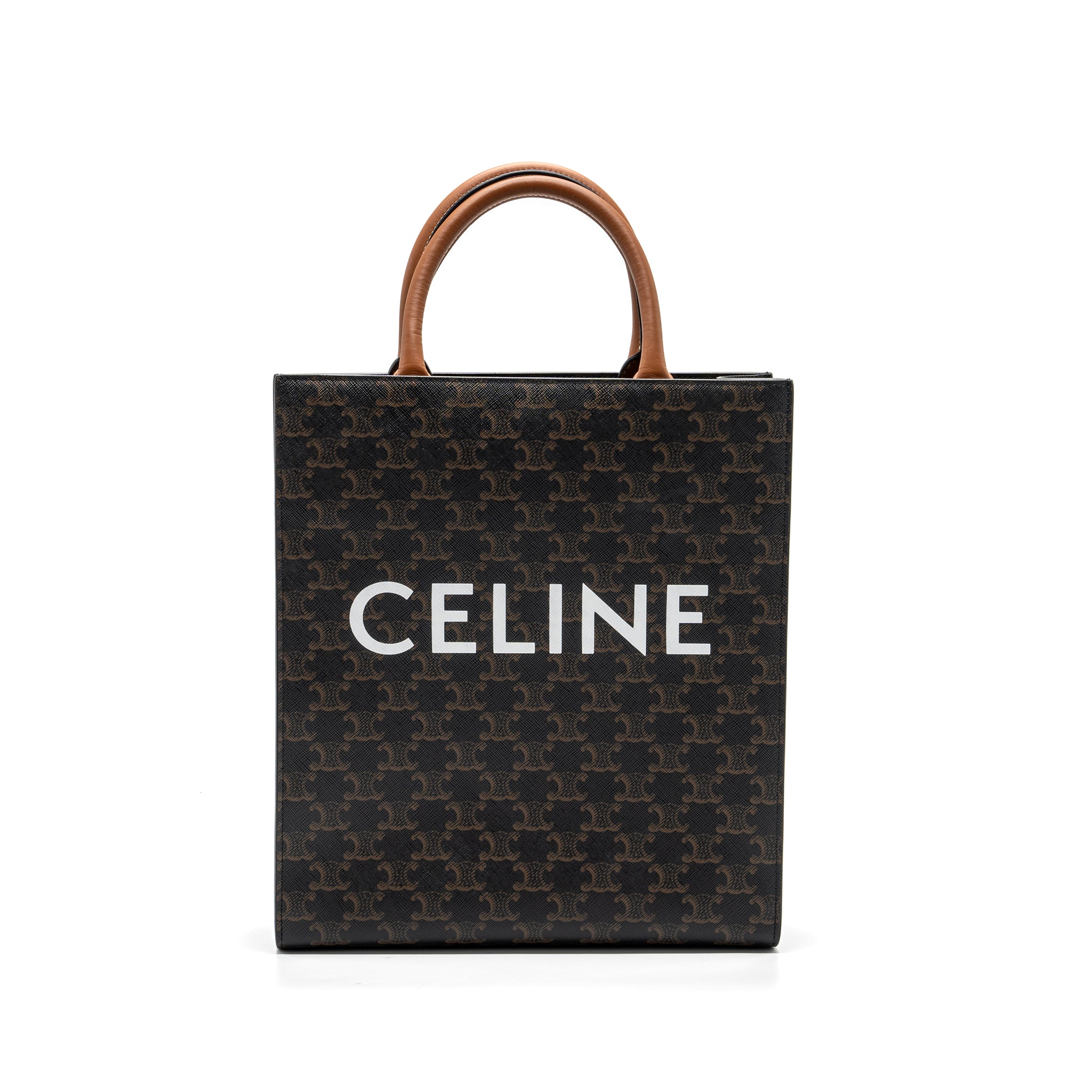 CELINE CABAS VERTICAL IN TRIOMPHE CANVAS AND CALFSKIN TAN GHW