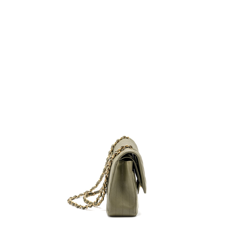 CHANEL MEDIUM CLASSIC DOUBLE FLAP BAG CHEVRON CALFSKIN GREEN GHW