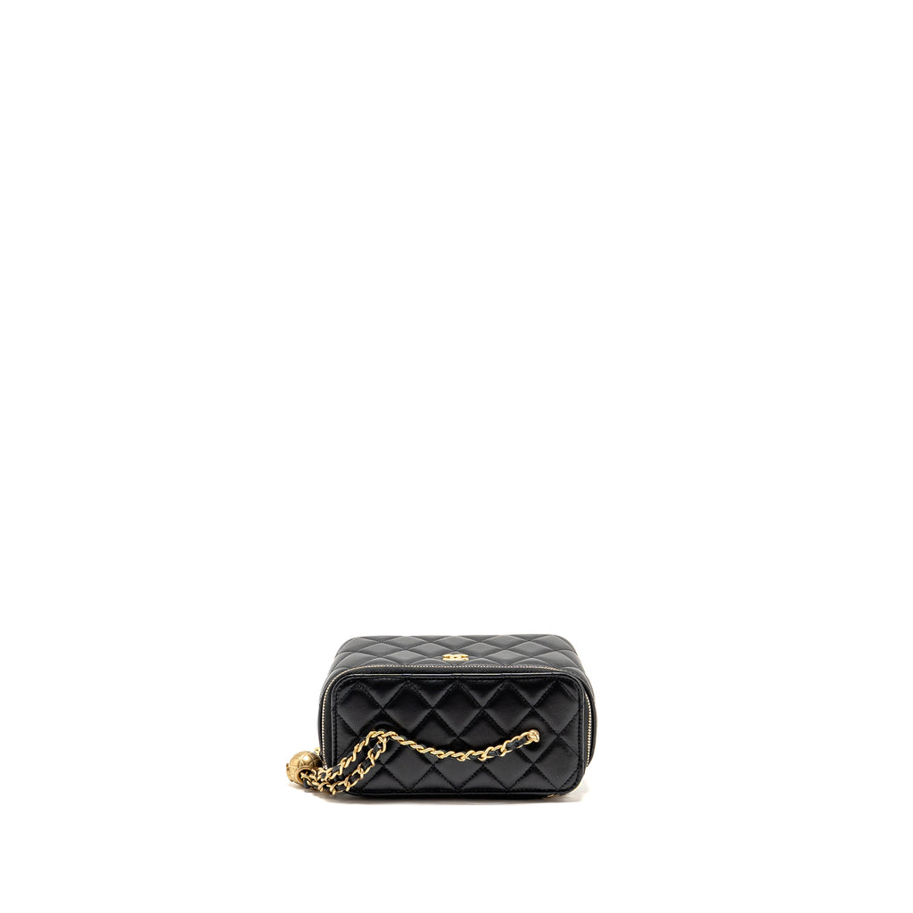 CHANEL PEARL CRUSH LONG VANITY CASE LAMBSKIN BLACK GHW (MICROCHIP)