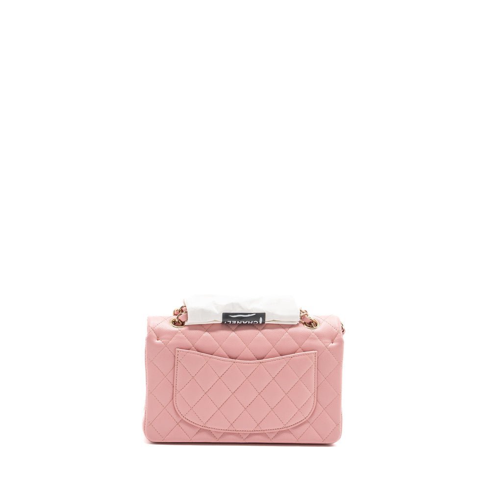 CHANEL 22C SMALL CLASSIC DOUBLE FLAP BAG CAVIAR LIGHT PINK LGHW(MICROCHIP)