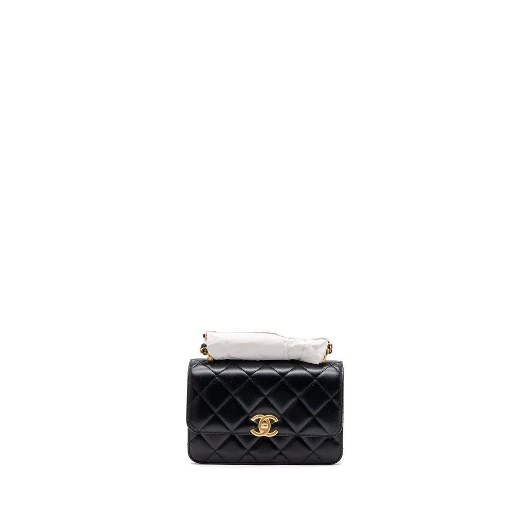 CHANEL 24C GOLD CRUSH MINI FLAP BAG CALFSKIN BLACK GHW  (MICROCHIP)