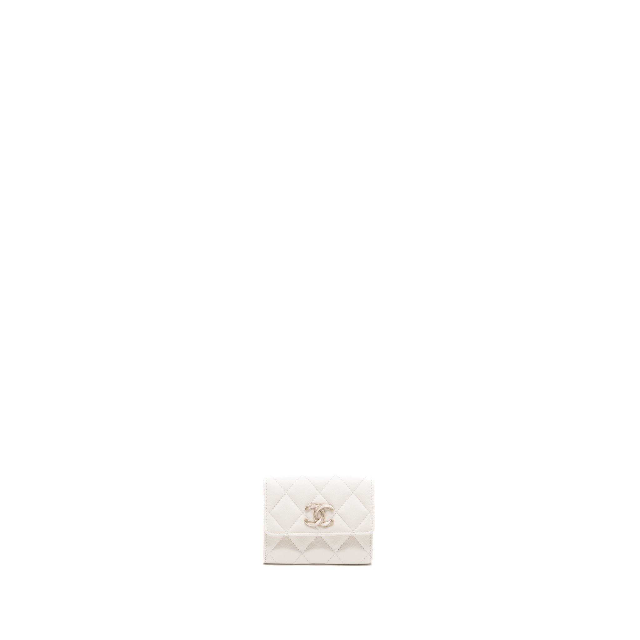 CHANEL DETAILED CC LOGO CLASSIC CARD HOLDER CAVIAR WHITE SHW (MICROCHIP)