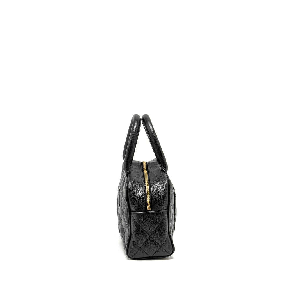 CHANEL VINTAGE QUILTED CC LOGO BOWLING BAG CAVIAR BLACK GHW