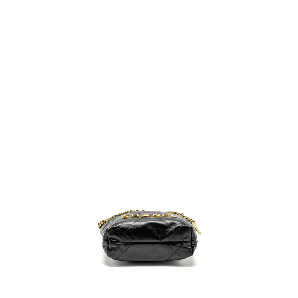 CHANEL MINI 22 BAG SHINY CALFSKIN BLACK GHW (MICROCHIP)
