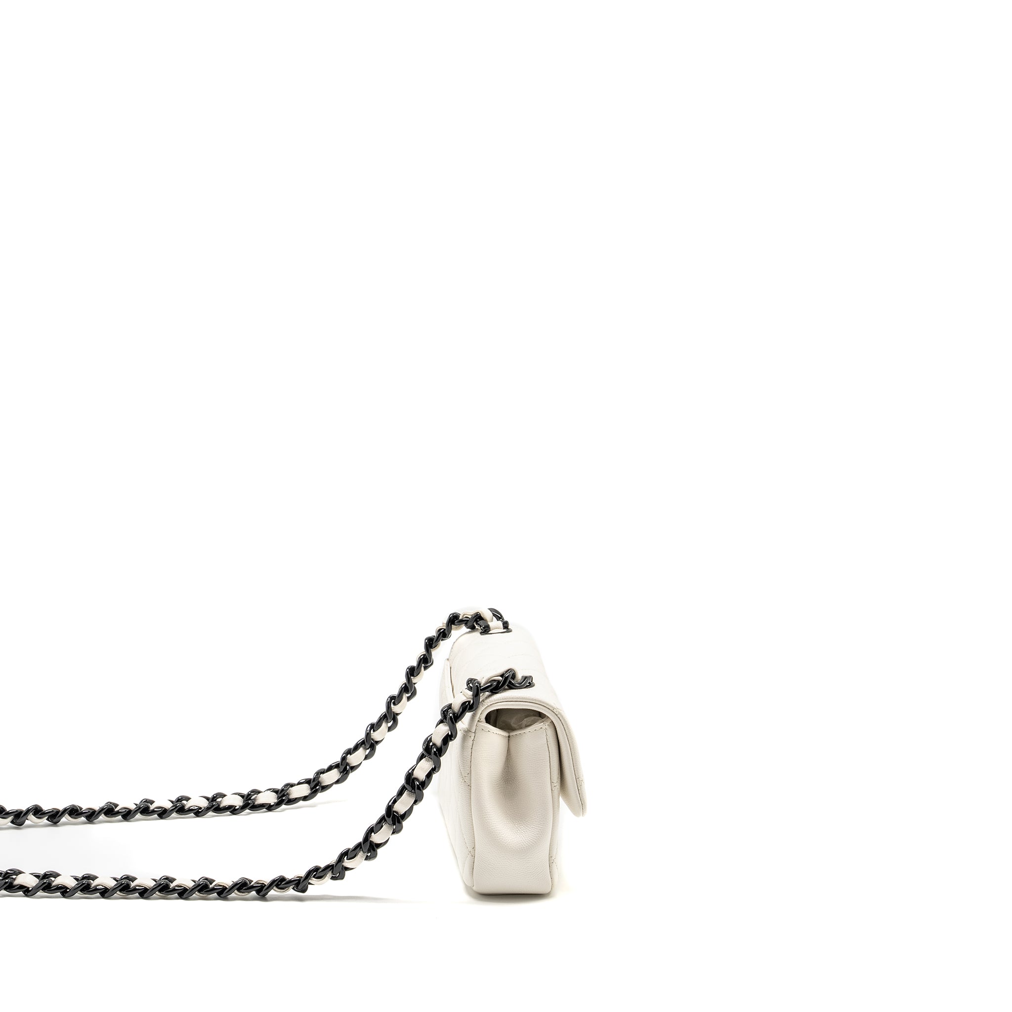 CHANEL MY EVERYTHING MINI FLAP BAG QUILTED CAVIAR WHITE BLACK HARDWARE