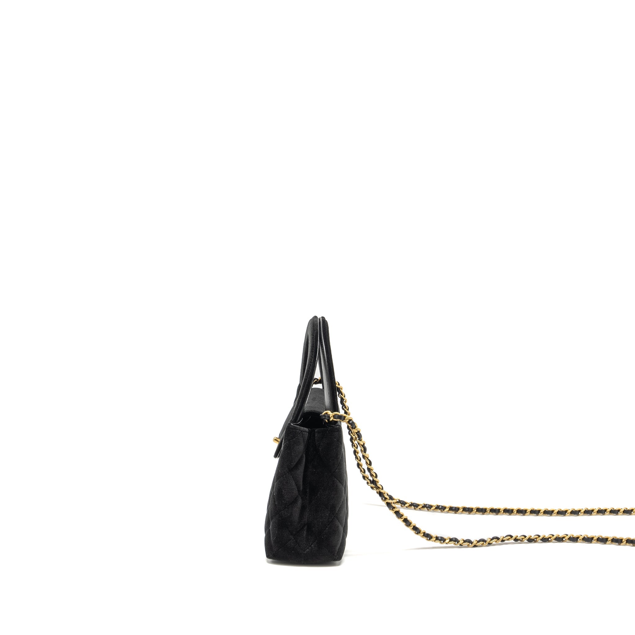 CHANEL 24A MINI SHOPPING TOTE/MINI KELLY VELVET BLACK GHW (MICROCHIP)
