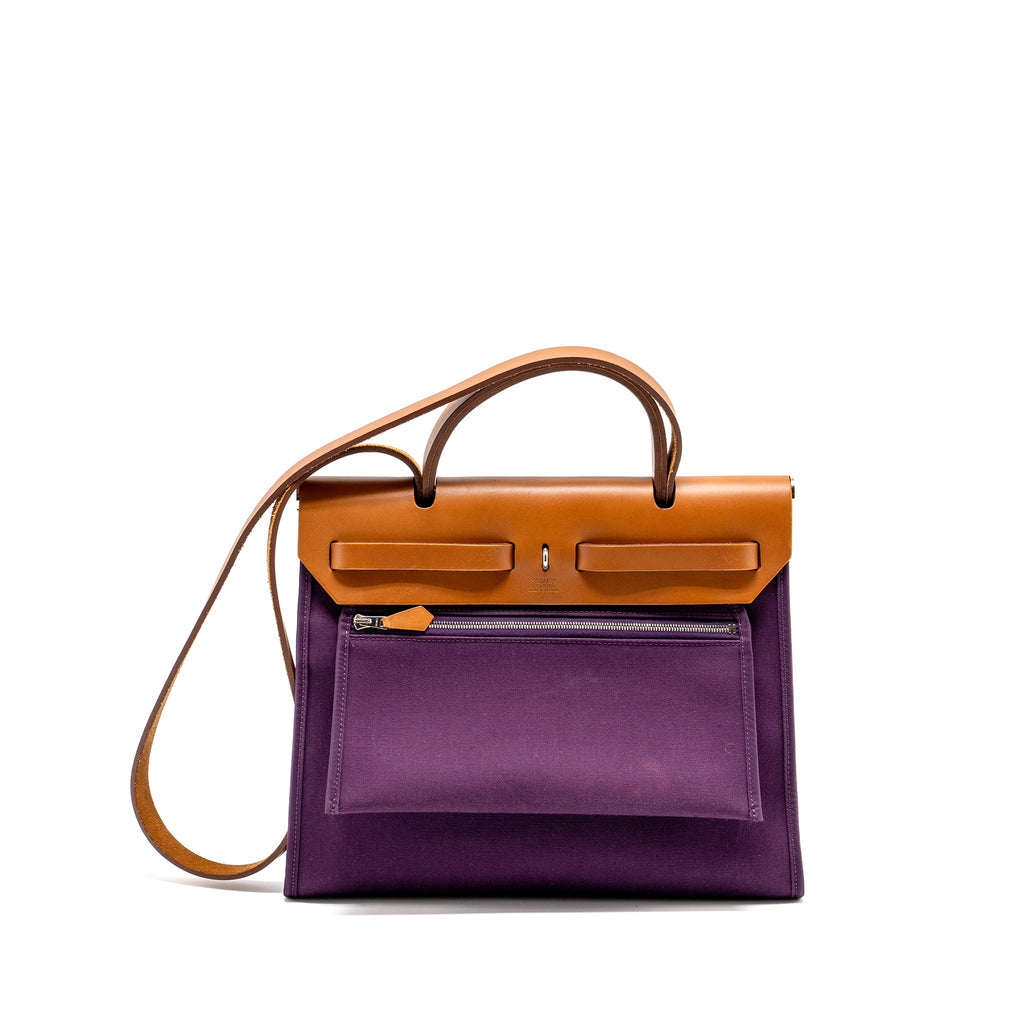 HERMES HERBAG 31 ZIP BAG CANVAS / HUNTER LEATHER CASSIS PURPLE SHW
