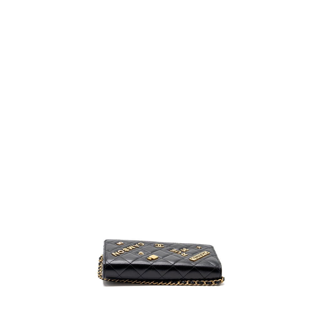 CHANEL CLASSIC WALLET ON CHAIN WITH CHARMS LAMBSKIN BLACK GHW