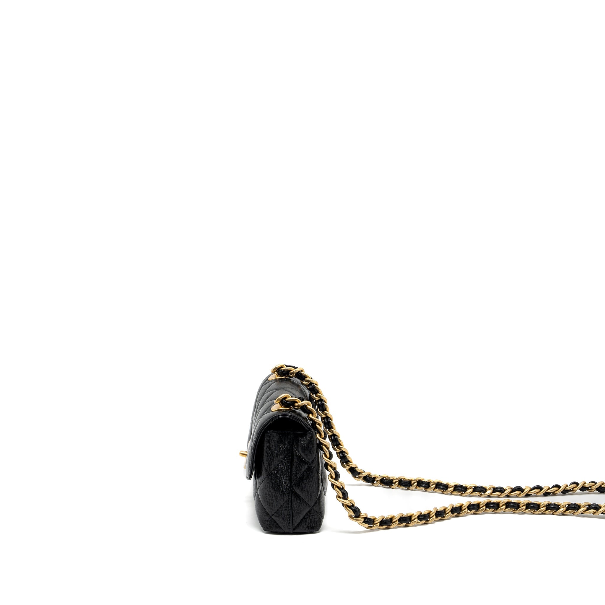 CHANEL 23P QUILTED FLAP BAG WITH GIANT CHAIN CAVIAR BLACK BRUSHED GHW (MICROCHIP)