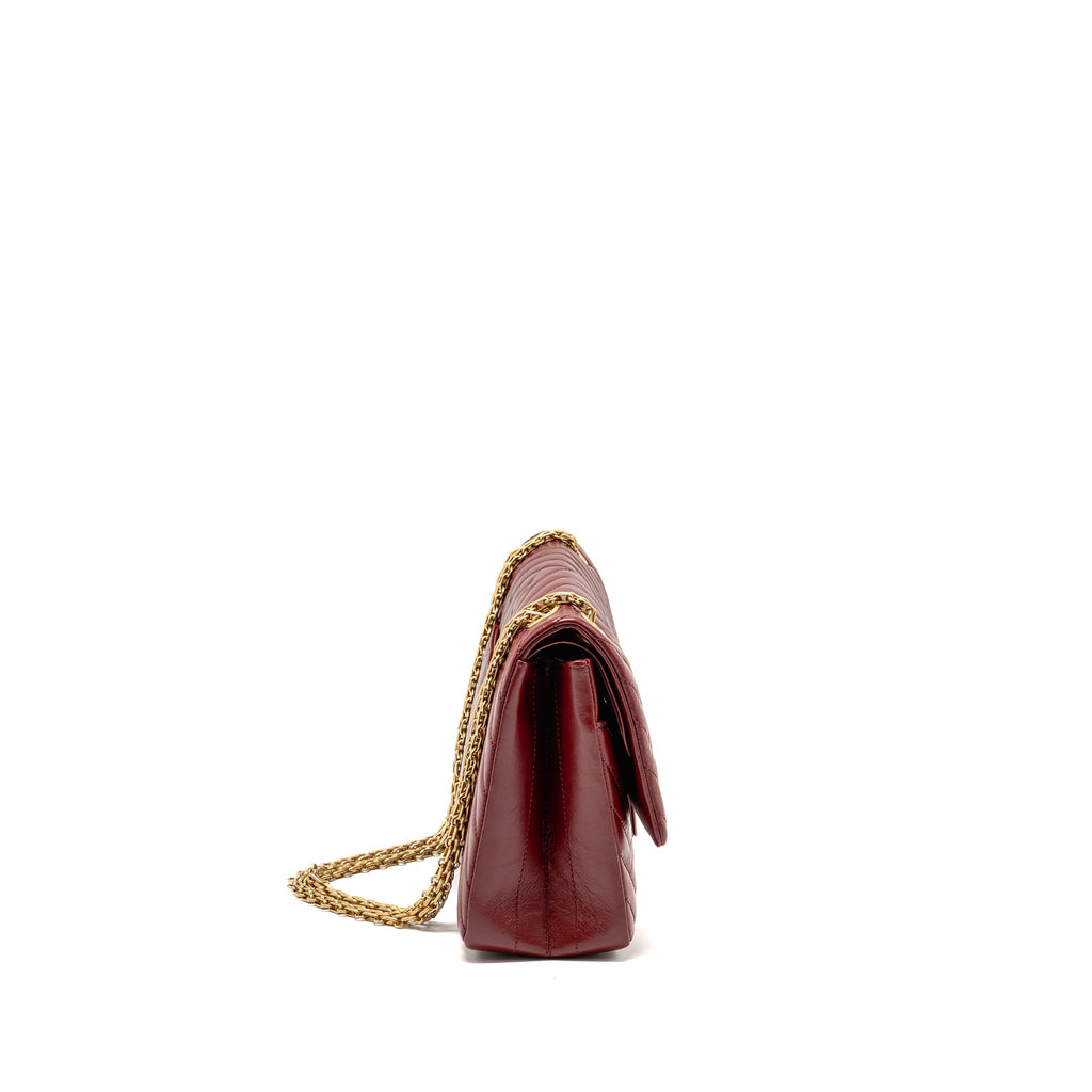 CHANEL 2.55 226 REISSUE DOUBLE FLAP BAG CHEVRON AGED CALFSKIN RED GHW