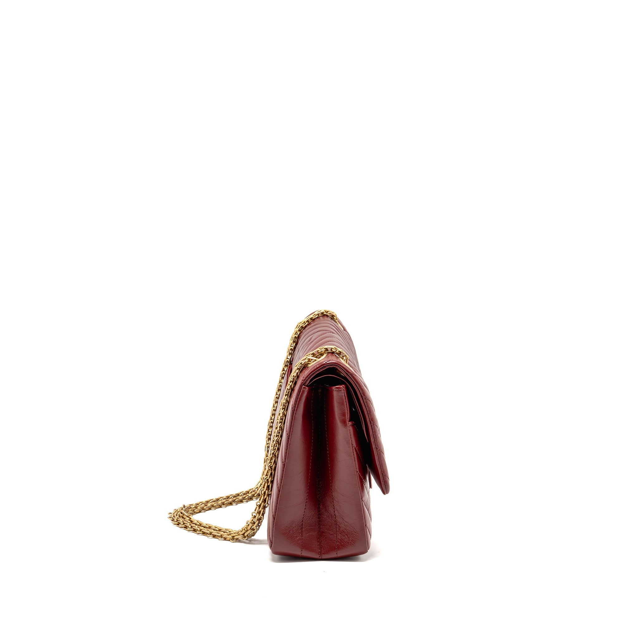 CHANEL 2.55 226 REISSUE DOUBLE FLAP BAG CHEVRON AGED CALFSKIN RED GHW