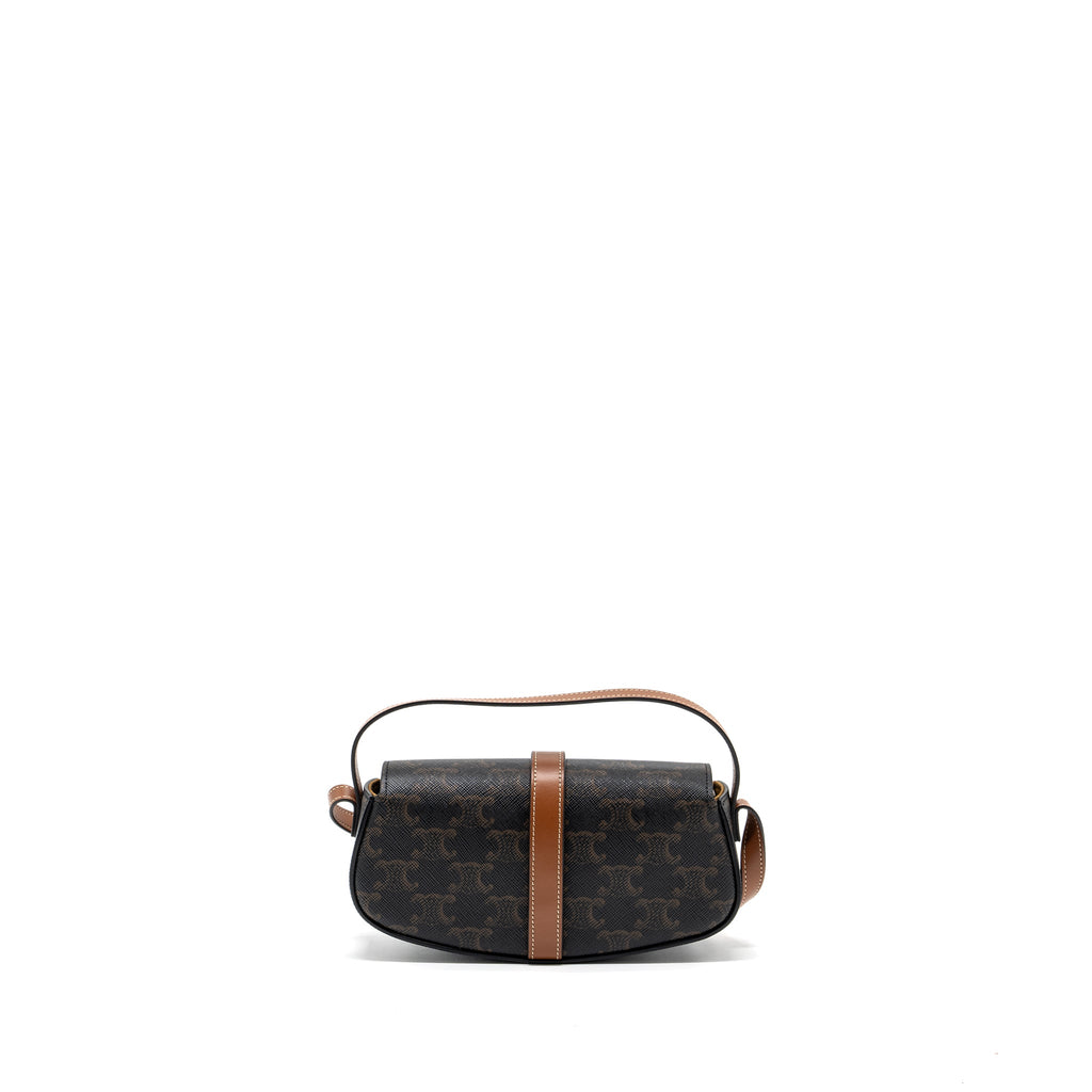 CELINE CLUTCH ON STRAP TABOU TRIOMPHE CANVAS/ CALFSKIN TAN GHW