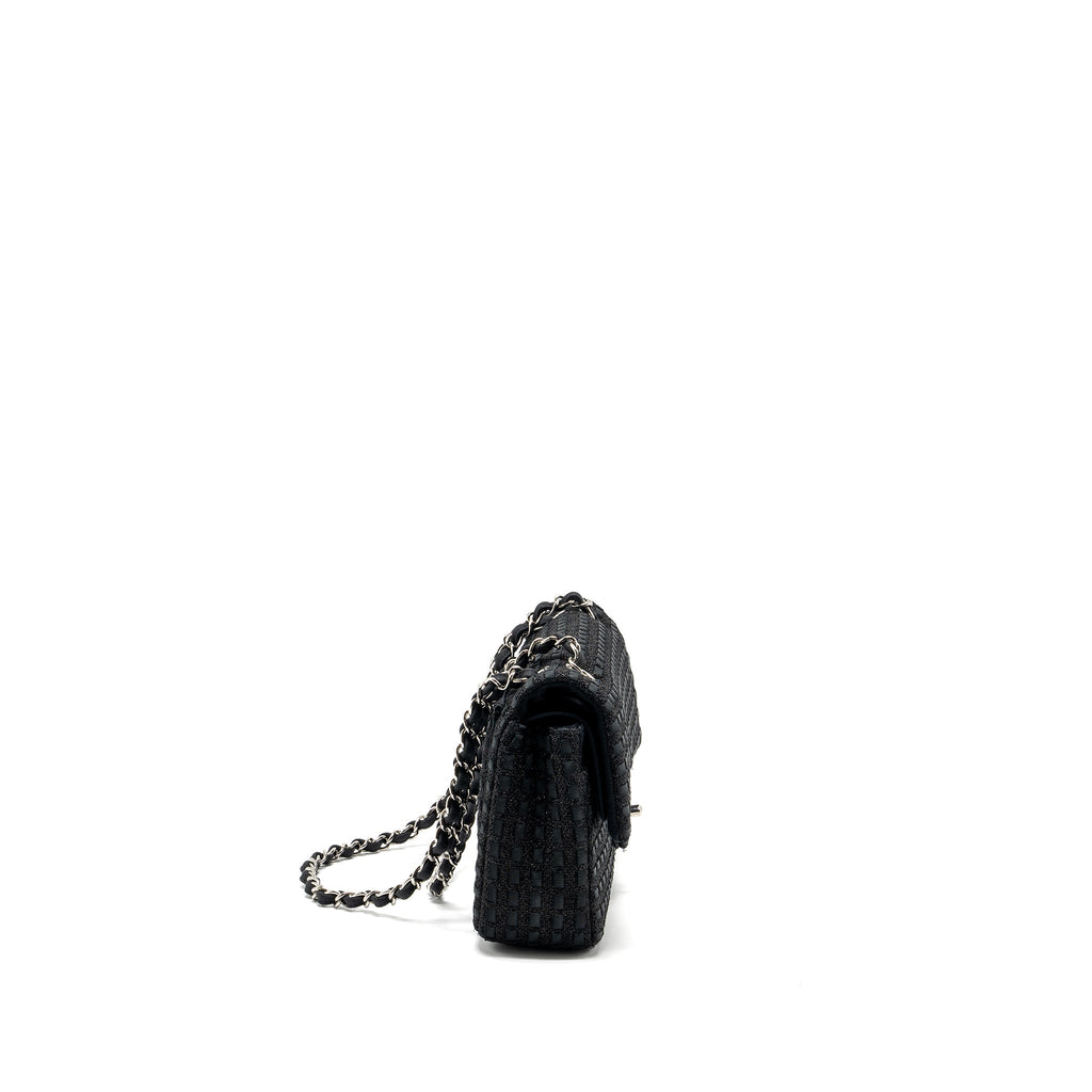 CHANEL MEDIUM CLASSIC DOUBLE FLAP BAG TWEED BLACK SHW