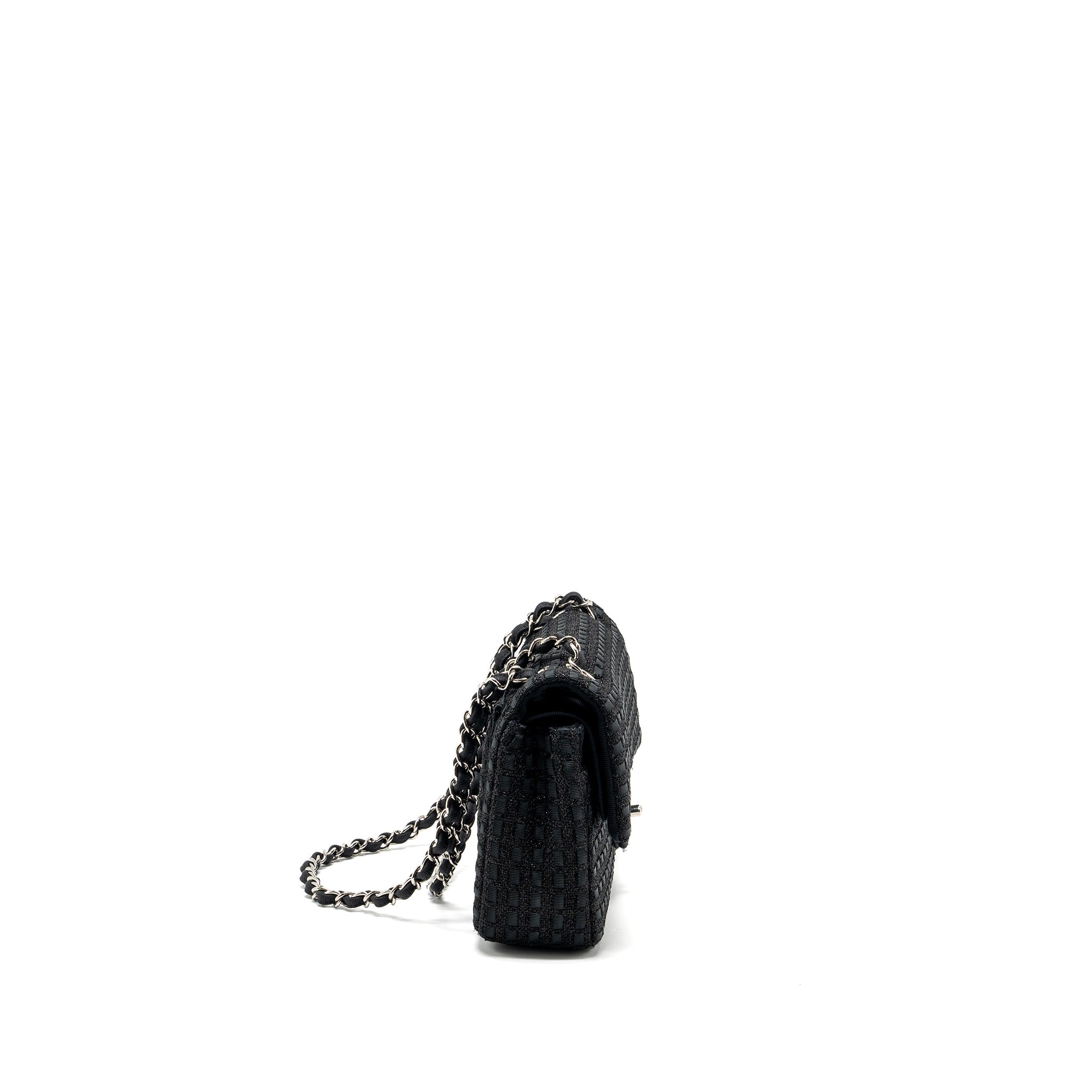 CHANEL MEDIUM CLASSIC DOUBLE FLAP BAG TWEED BLACK SHW