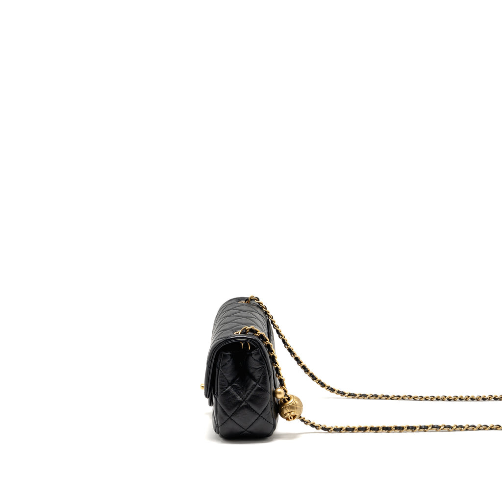CHANEL PEARL CRUSH MINI RECTANGULAR FLAP BAG LAMBSKIN BLACK GHW (MICROCHIP)