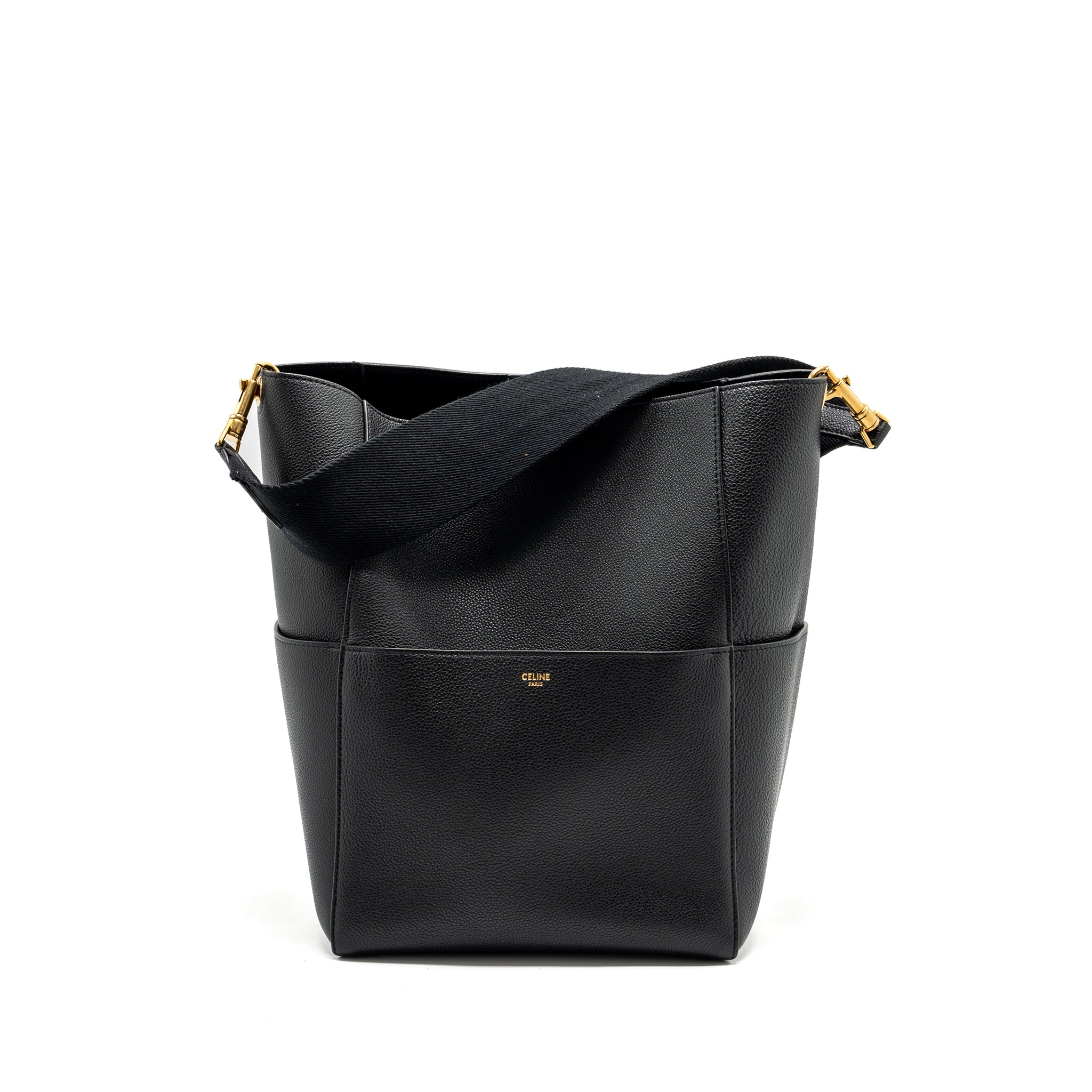 CELINE SANGLE BUCKET BAG GRAINED CALFSKIN BLACK GHW