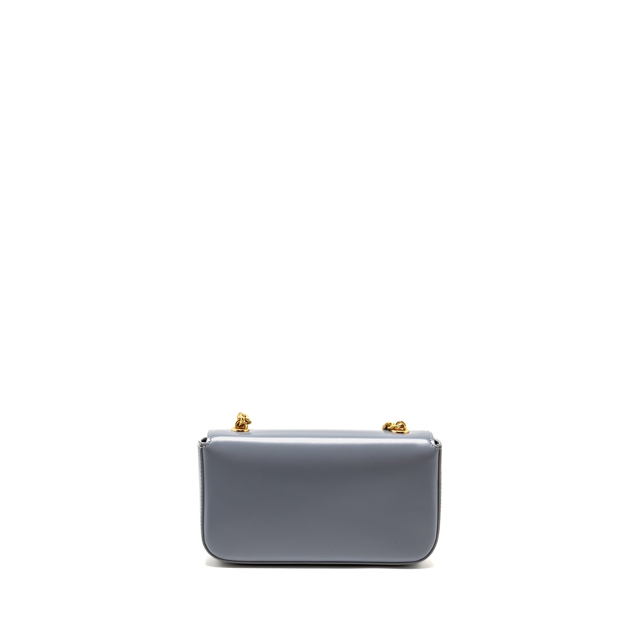 CELINE CHAIN SHOULDER BAG CLAUDE SHINY CALFSKIN BLUE GREY GHW