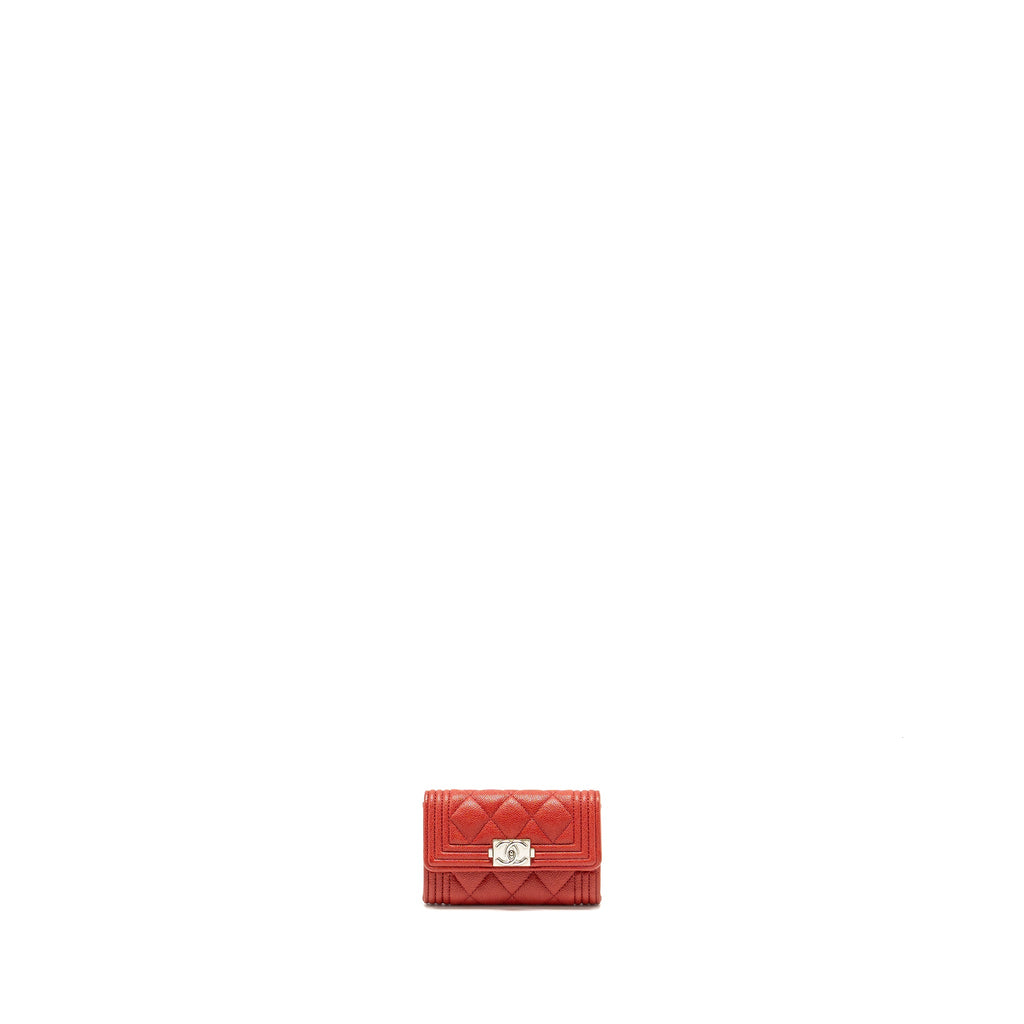CHANEL BOY FLAP CARD HOLDER CAVIAR RED SHW