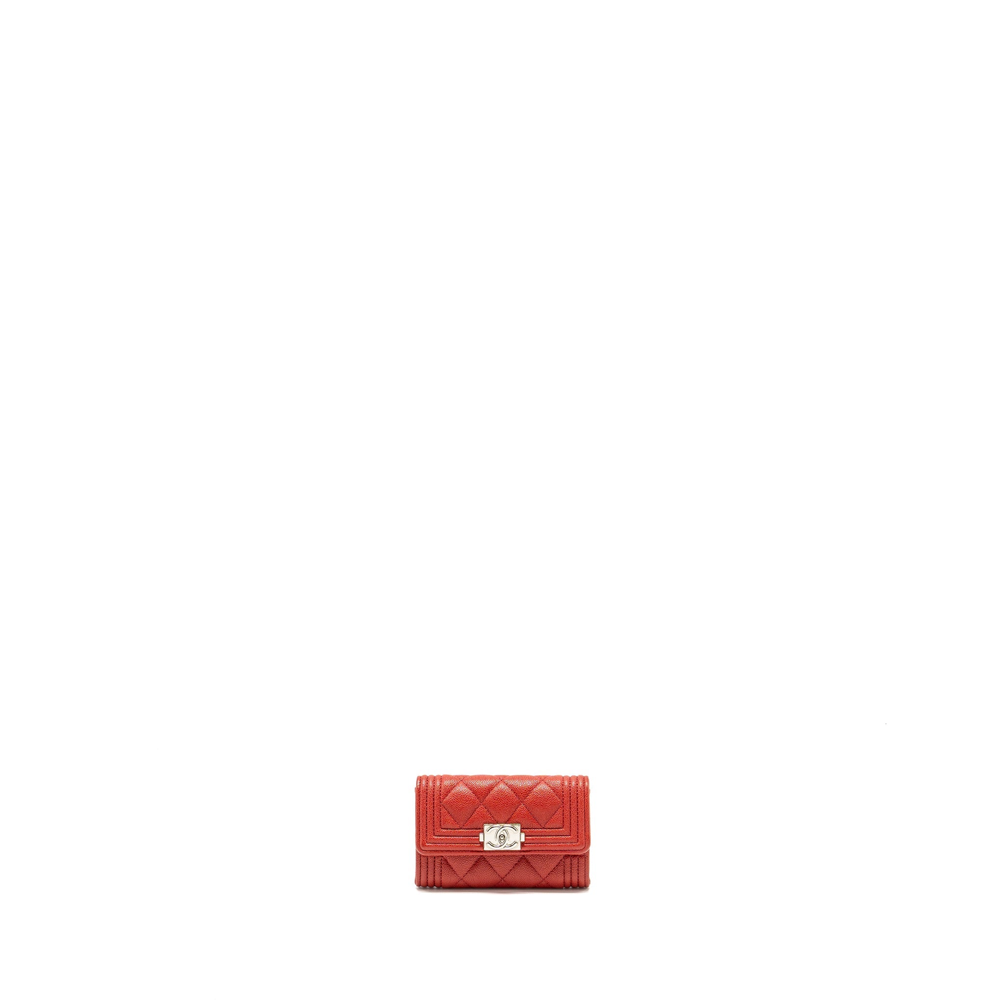 CHANEL BOY FLAP CARD HOLDER CAVIAR RED SHW