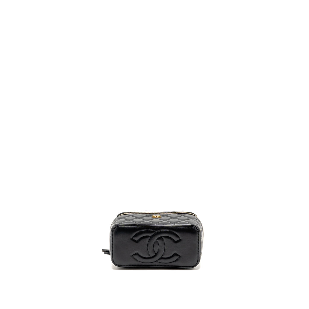 CHANEL PEARL CRUSH LONG VANITY CASE LAMBSKIN BLACK GHW (MICROCHIP)