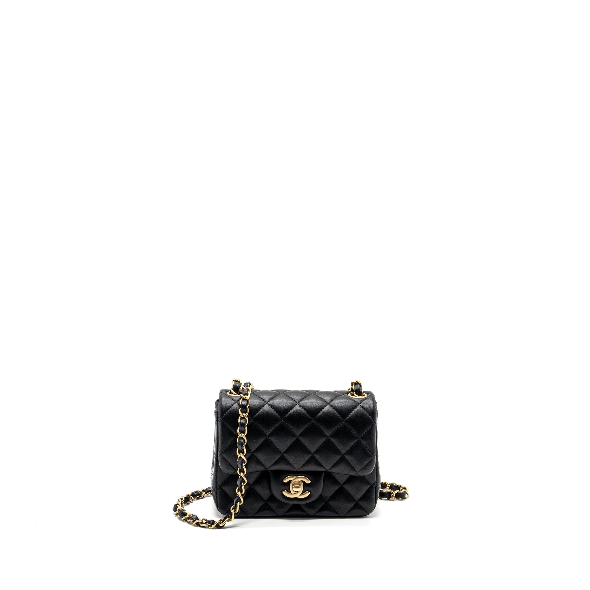 CHANEL CLASSIC MINI SQUARE FLAP BAG LAMBSKIN BLACK BRUSHED GHW