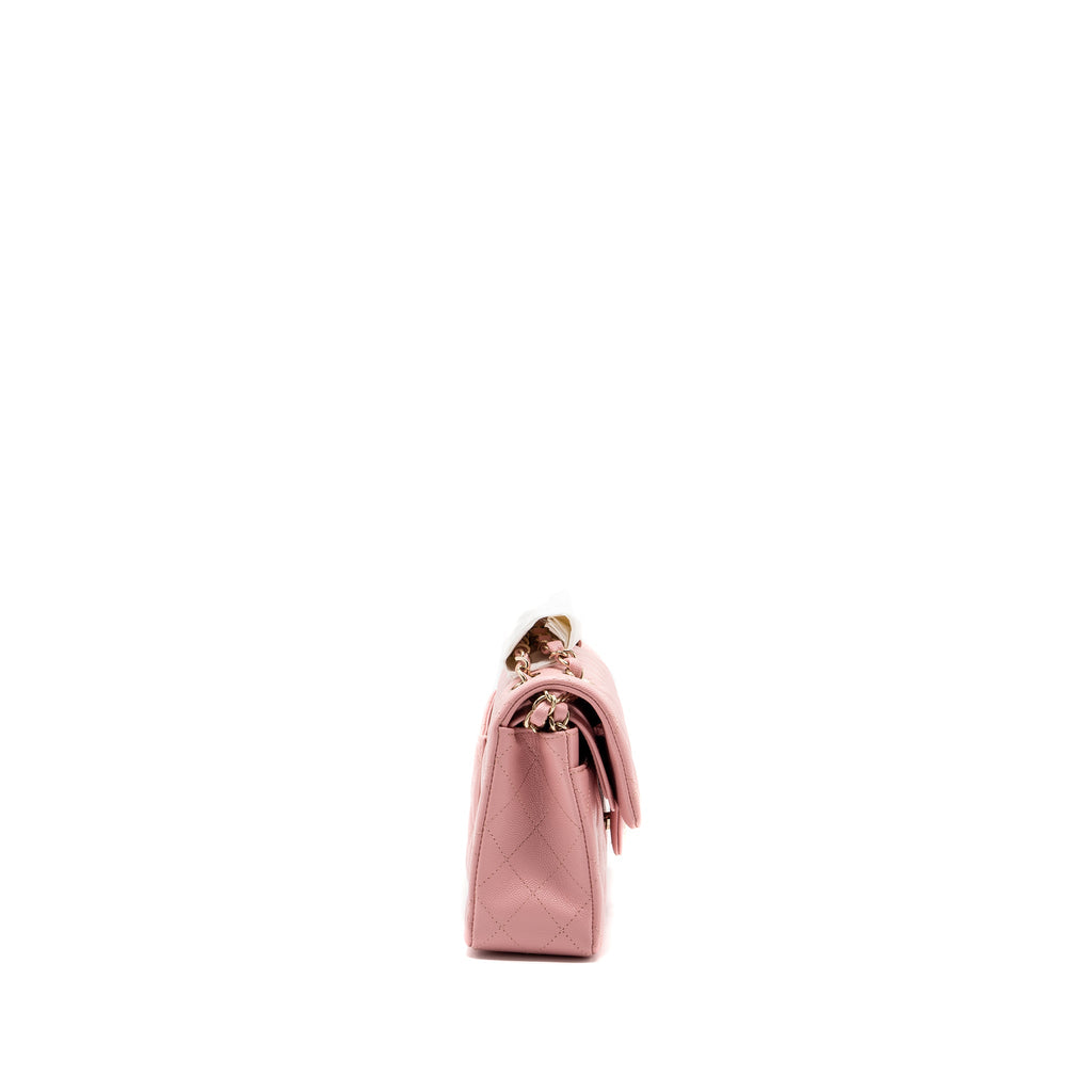 CHANEL 22C SMALL CLASSIC DOUBLE FLAP BAG CAVIAR LIGHT PINK LGHW(MICROCHIP)