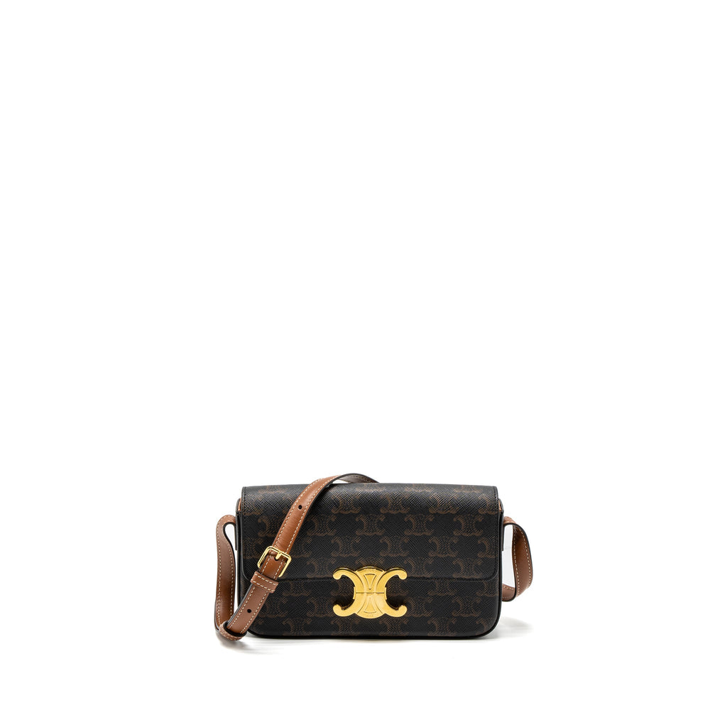 CELINE TRIOMPHE SHOULDER BAG TRIOMPHE CANVAS/CALFSKIN TAN GHW