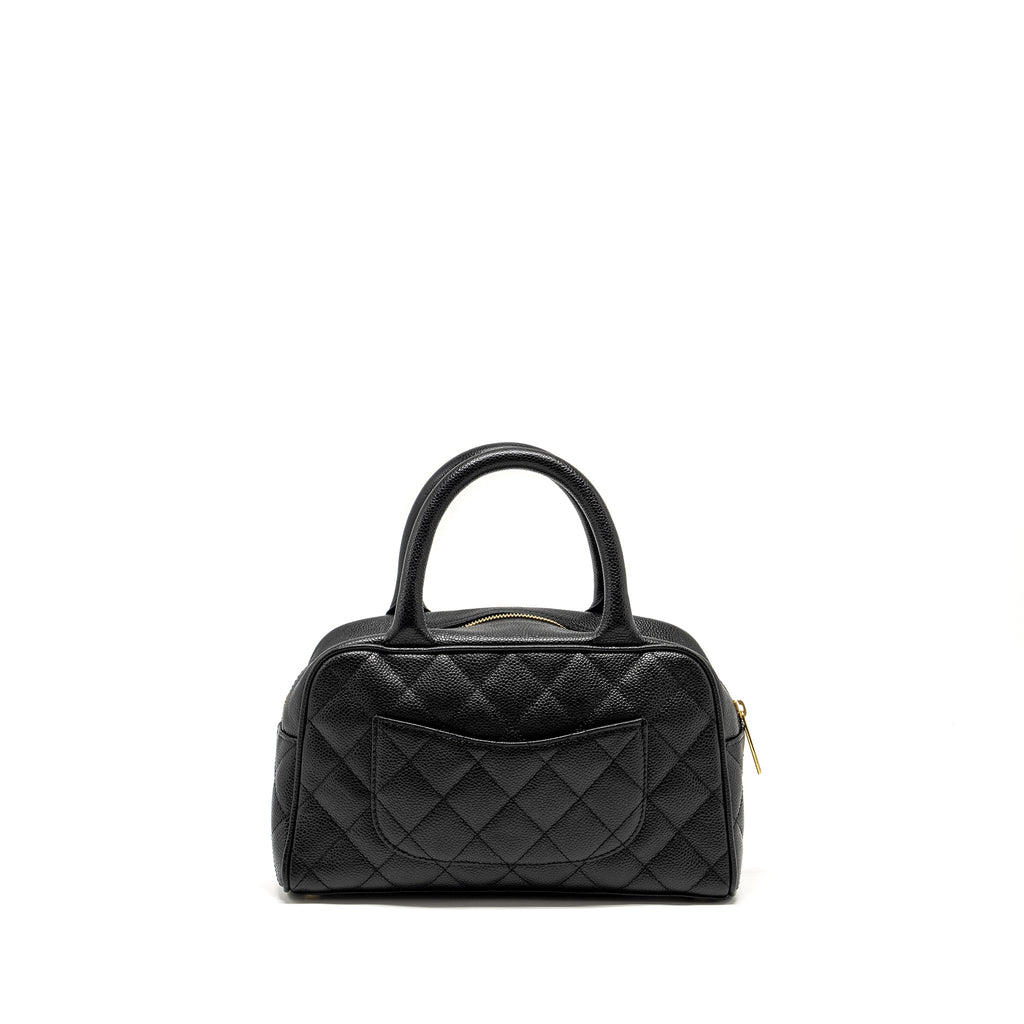 CHANEL VINTAGE QUILTED CC LOGO BOWLING BAG CAVIAR BLACK GHW
