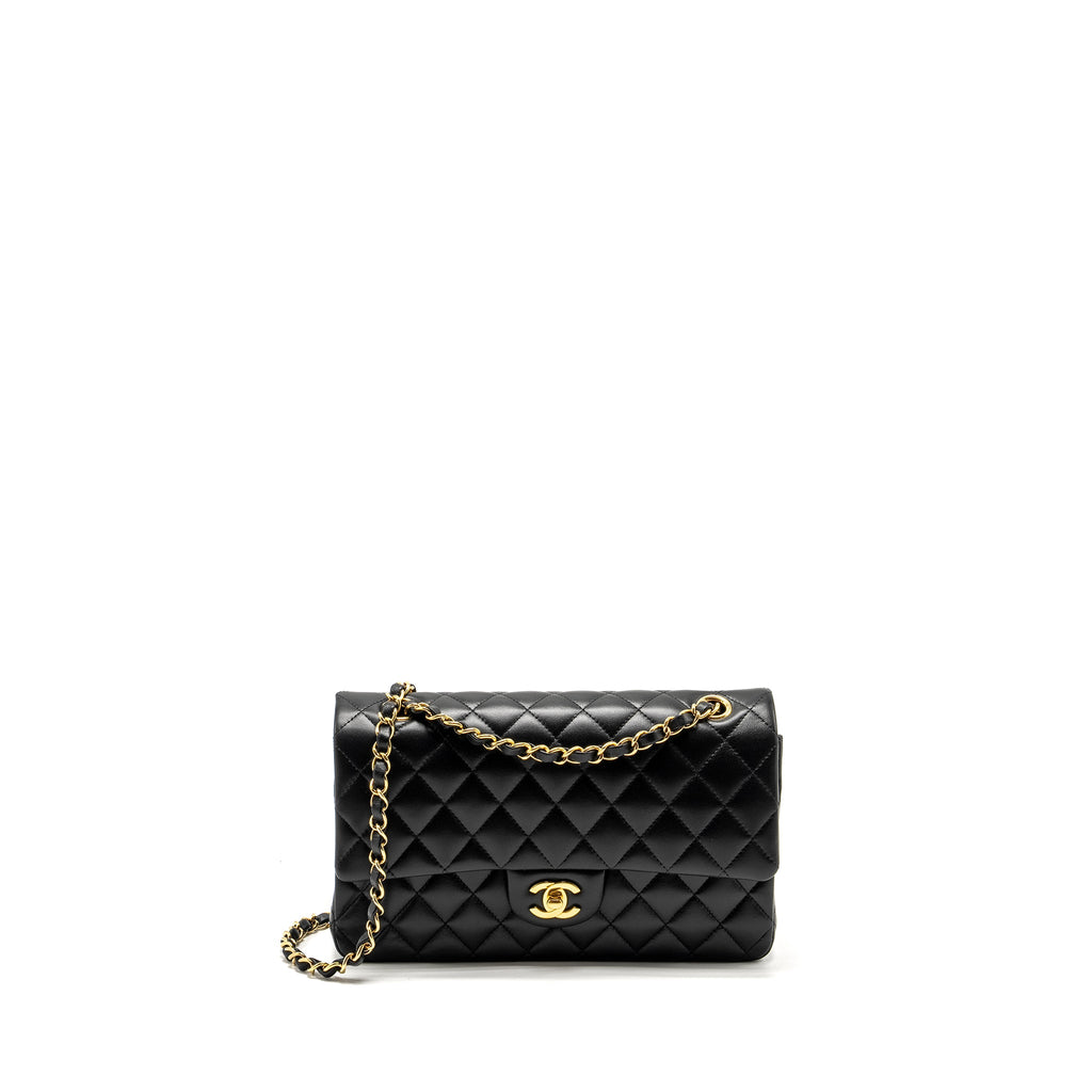 CHANEL MEDIUM CLASSIC DOUBLE FLAP BAG LAMBSKIN BLACK GHW (MICROCHIP)