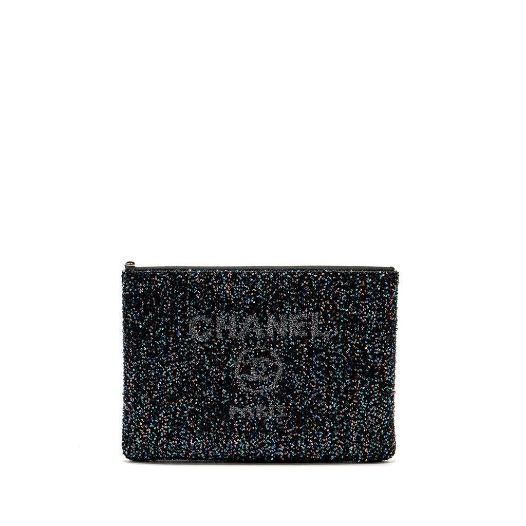 CHANEL 20A DEAUVILLE POUCH SEQUINS/CALFSKIN BLACK/MULTICOLOUR SHW
